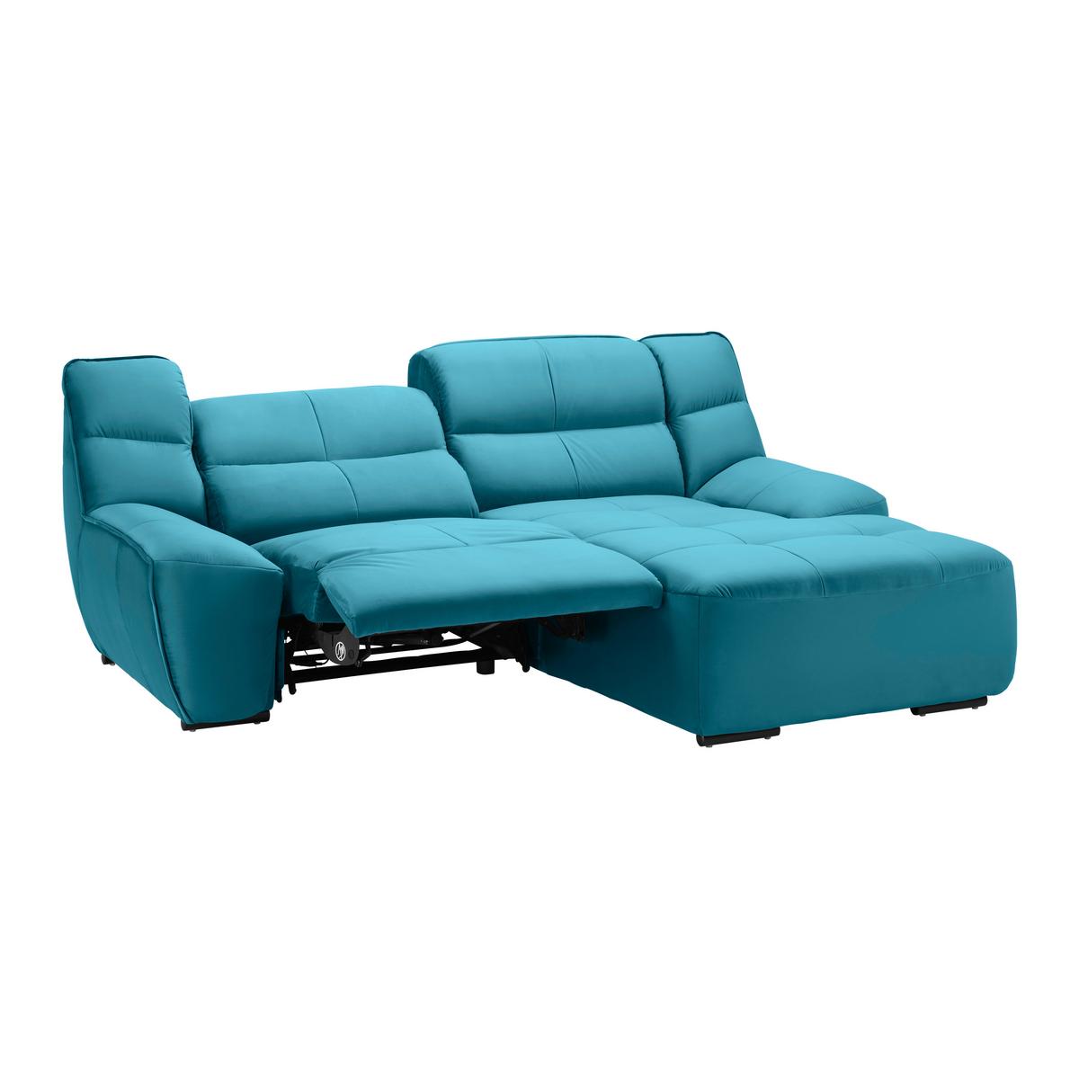 Wohnlandschaft Wega Türkis Samt mit Relaxfunktion - Türkis/Schwarz, MODERN, Textil/Metall (220/88/165cm) - Bessagi Home