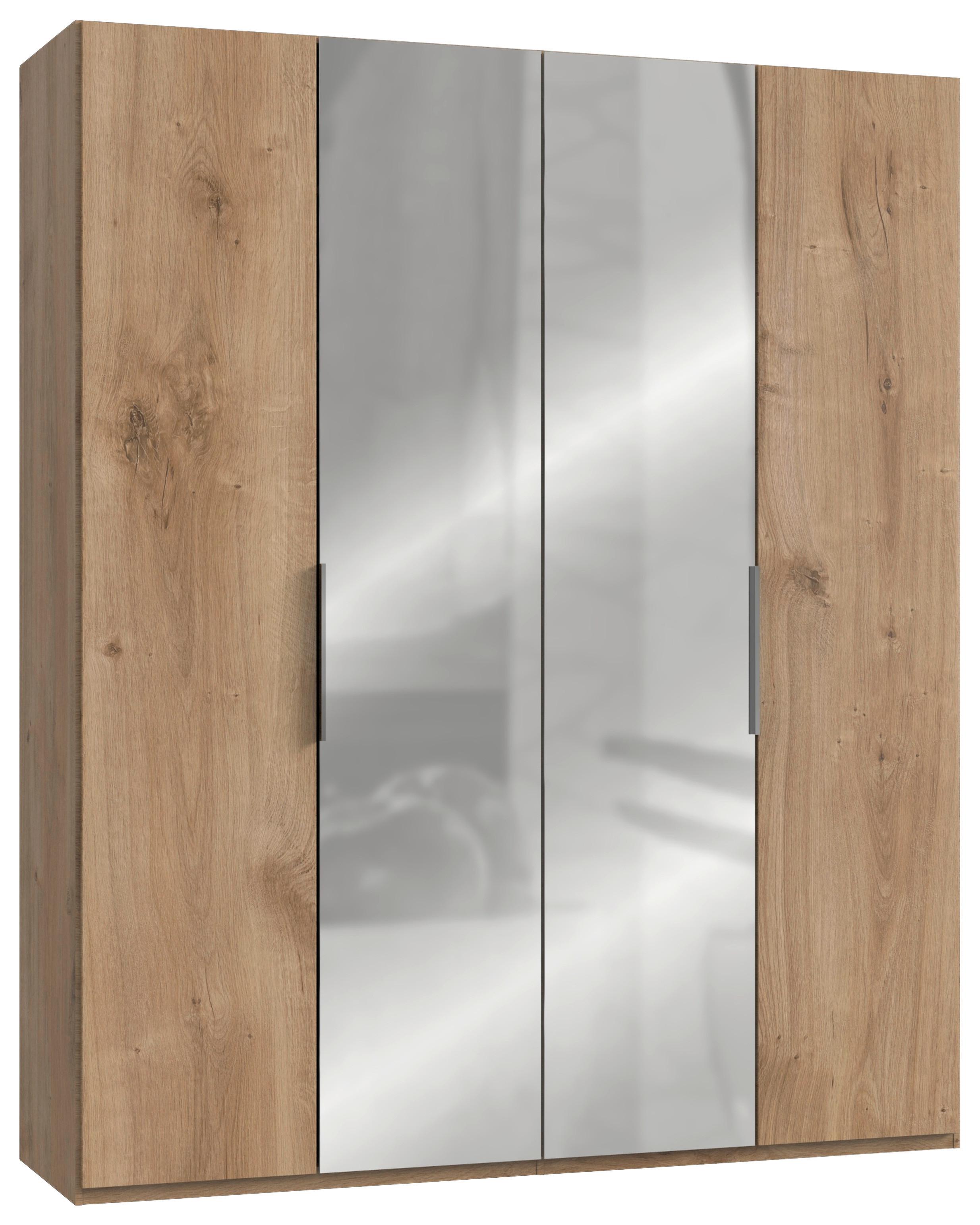 Drehtürenschrank Level 36A mit Spiegel ca. 200 cm Eiche Dekor - Chromfarben/Eichefarben, MODERN, Holzwerkstoff (200/236/58cm) - MID.YOU