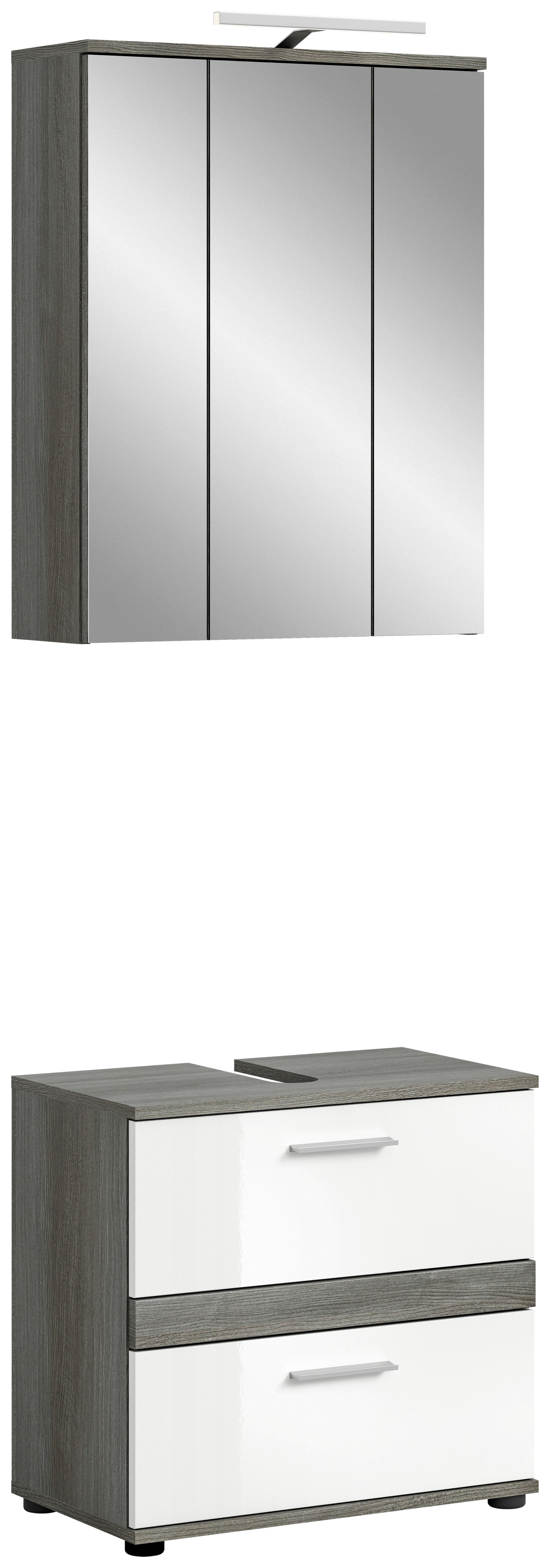 Badezimmer-Set BLAKE 2-teilig, Weiß Hochglanz - Weiß Hochglanz/Silberfarben, MODERN, Glas/Holzwerkstoff (60cm) - MID.YOU