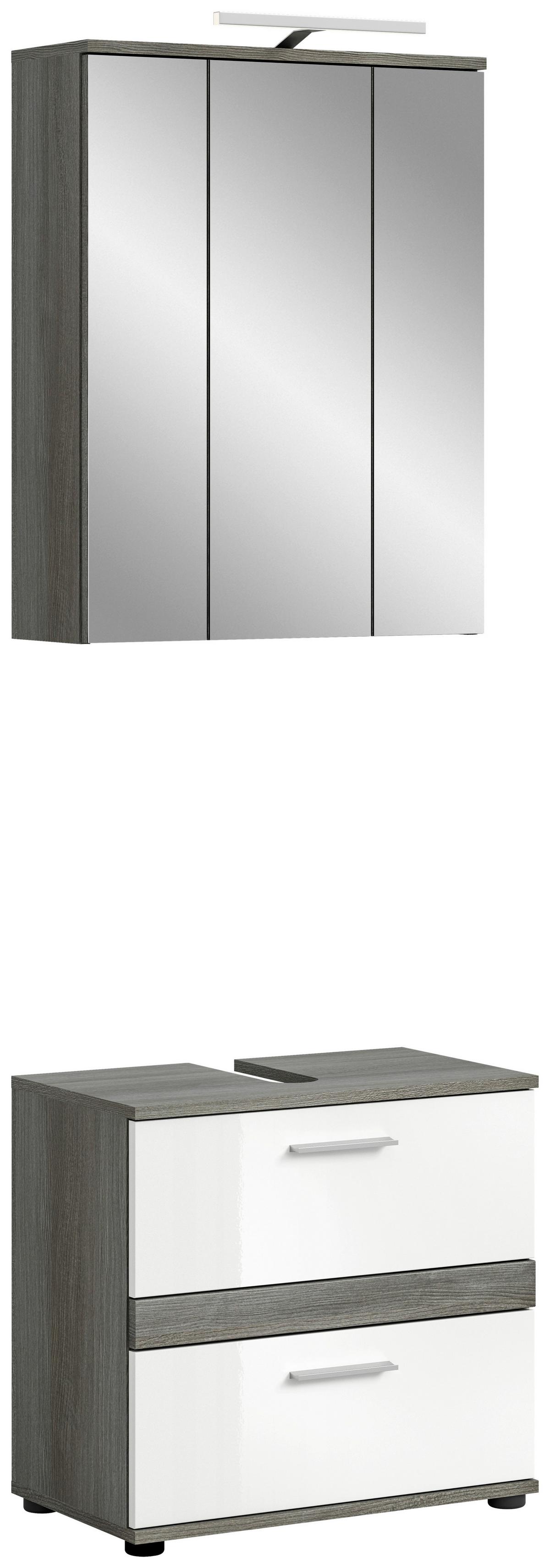 Badezimmer-Set BLAKE 2-teilig, Weiß Hochglanz - Weiß Hochglanz/Silberfarben, MODERN, Glas/Holzwerkstoff (60cm) - MID.YOU