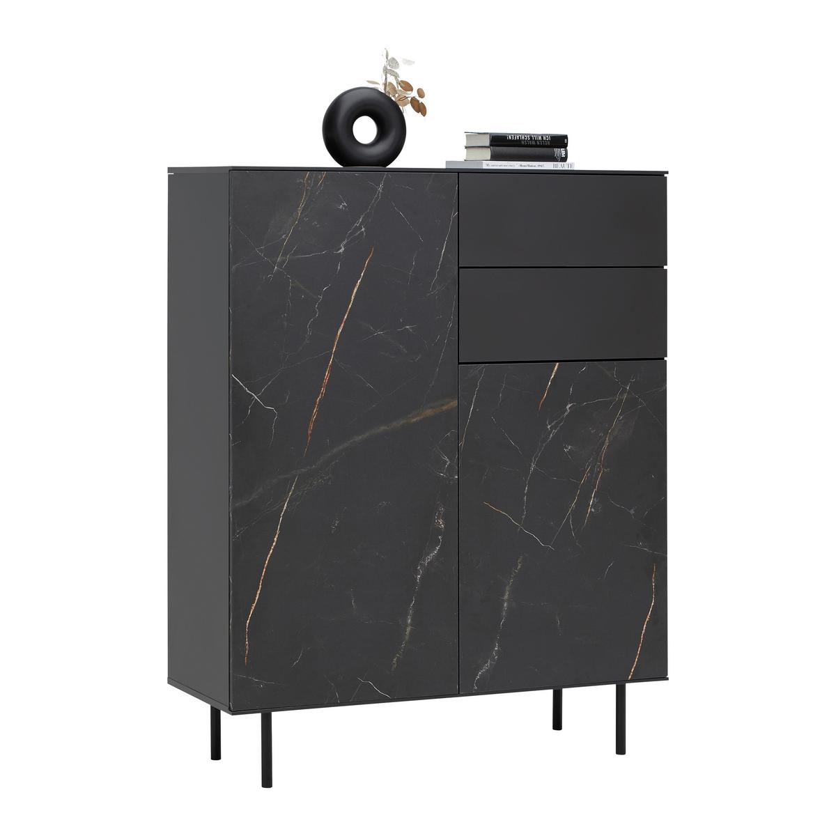 Highboard Valea Grau - Schwarz, MODERN, Holzwerkstoff/Kunststoff (110/140/42cm) - Premium Living