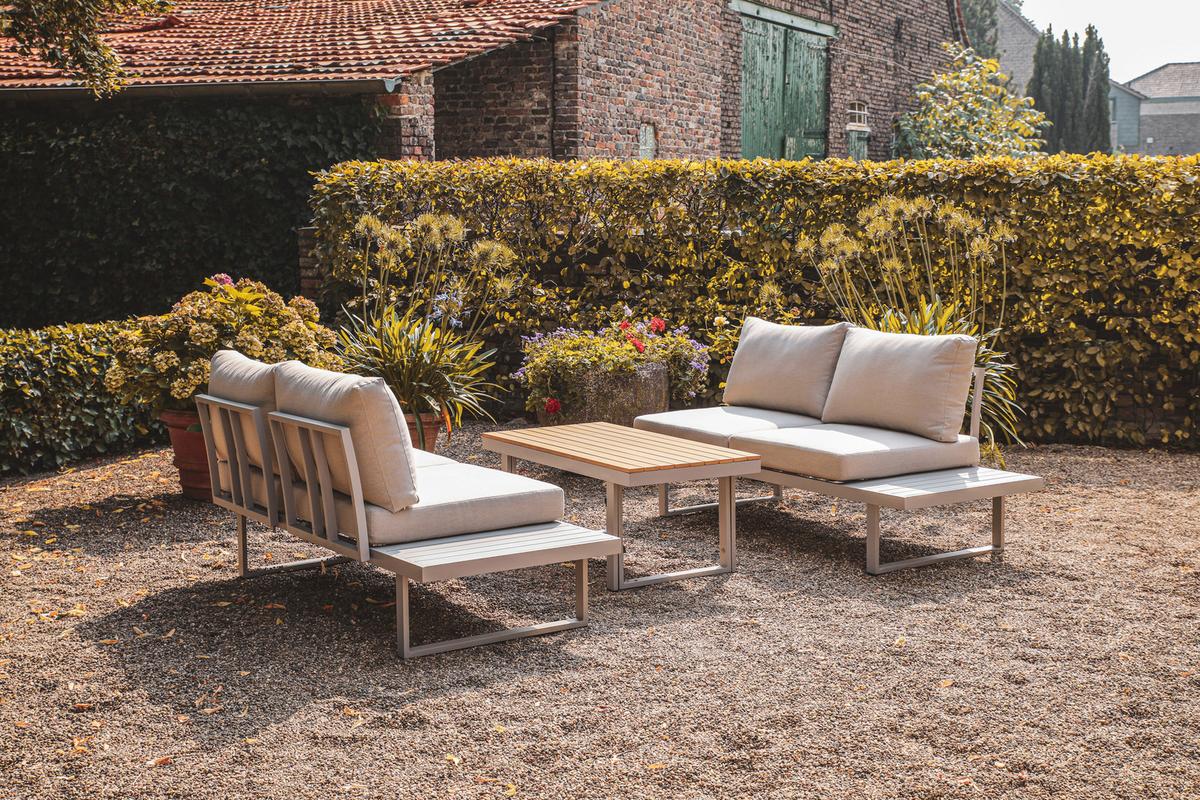 Loungegarnitur 3-tlg. Aruba Holz/Metall/Textil mit Kissen - Grau, Basics, Holz/Textil (175/70/175cm) - Gardenson