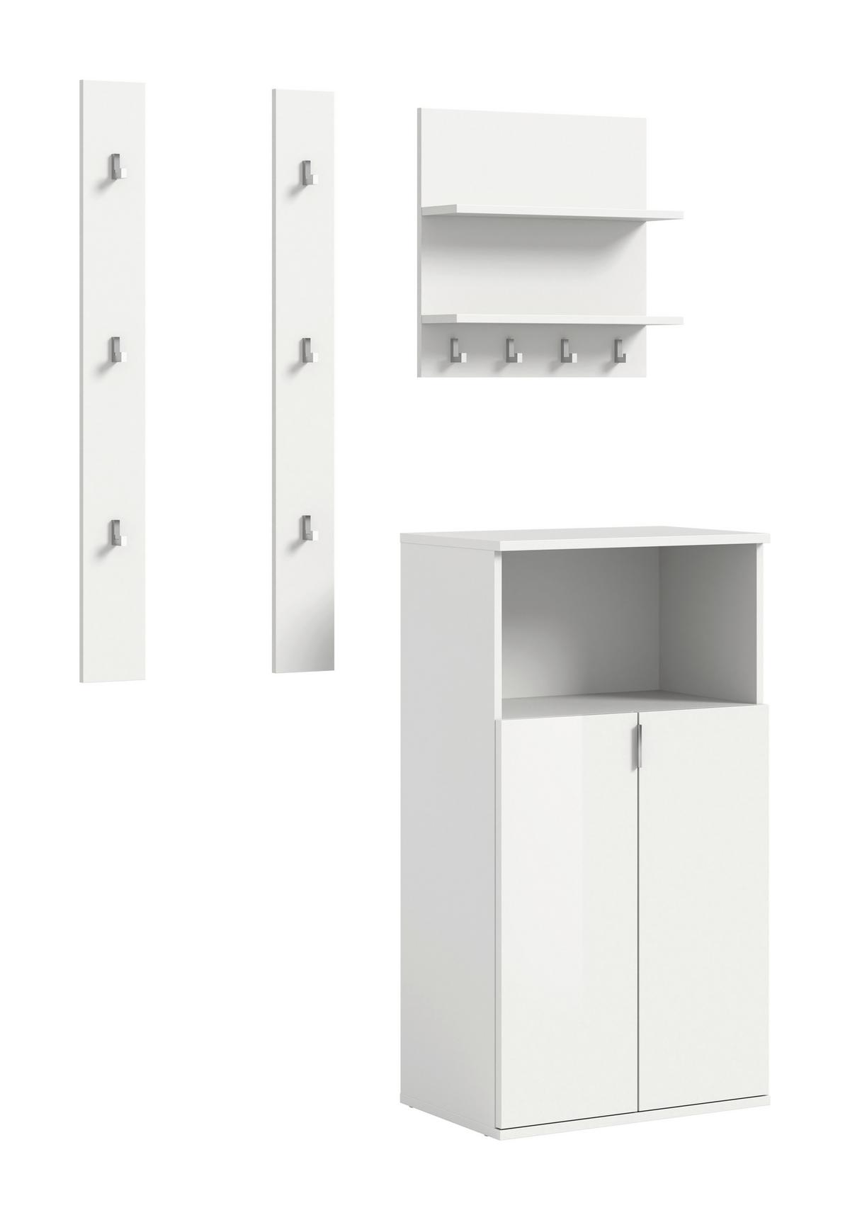 Garderobe Projekt X 4-tlg. Weiß - Weiß Hochglanz/Weiß, Design, Holzwerkstoff (111/193/37cm) - Livetastic