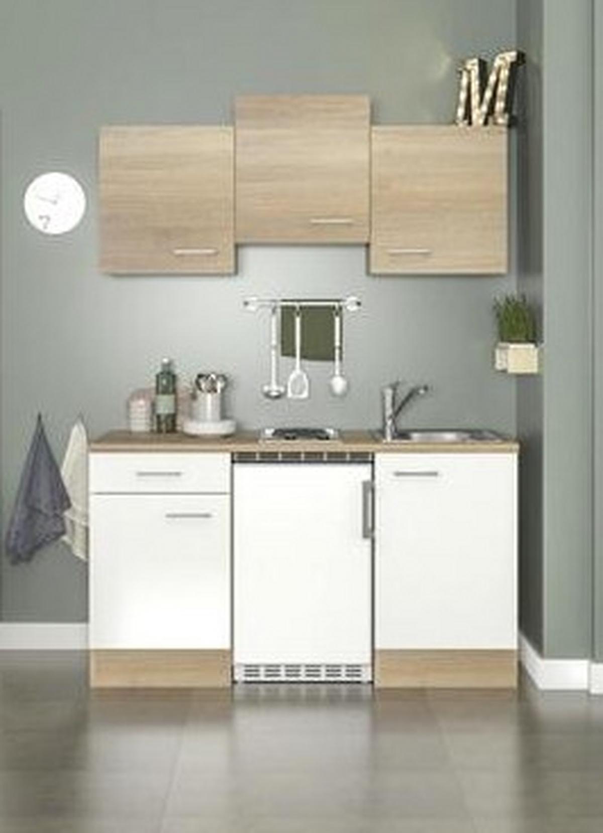 Moderen Mini Kuhinjski Blok Z Aparati Samoa, Bela, Hrast - bela/barve aluminija, Konvencionalno, umetna masa/leseni material (150,5/205/60cm) - Mömax