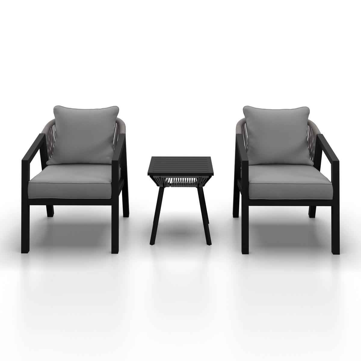 Balkonset Bela Hellgrau Hellgrau Outdoorstoff/Metall - Hellgrau/Schwarz, MODERN, Textil/Metall - Bessagi Garden