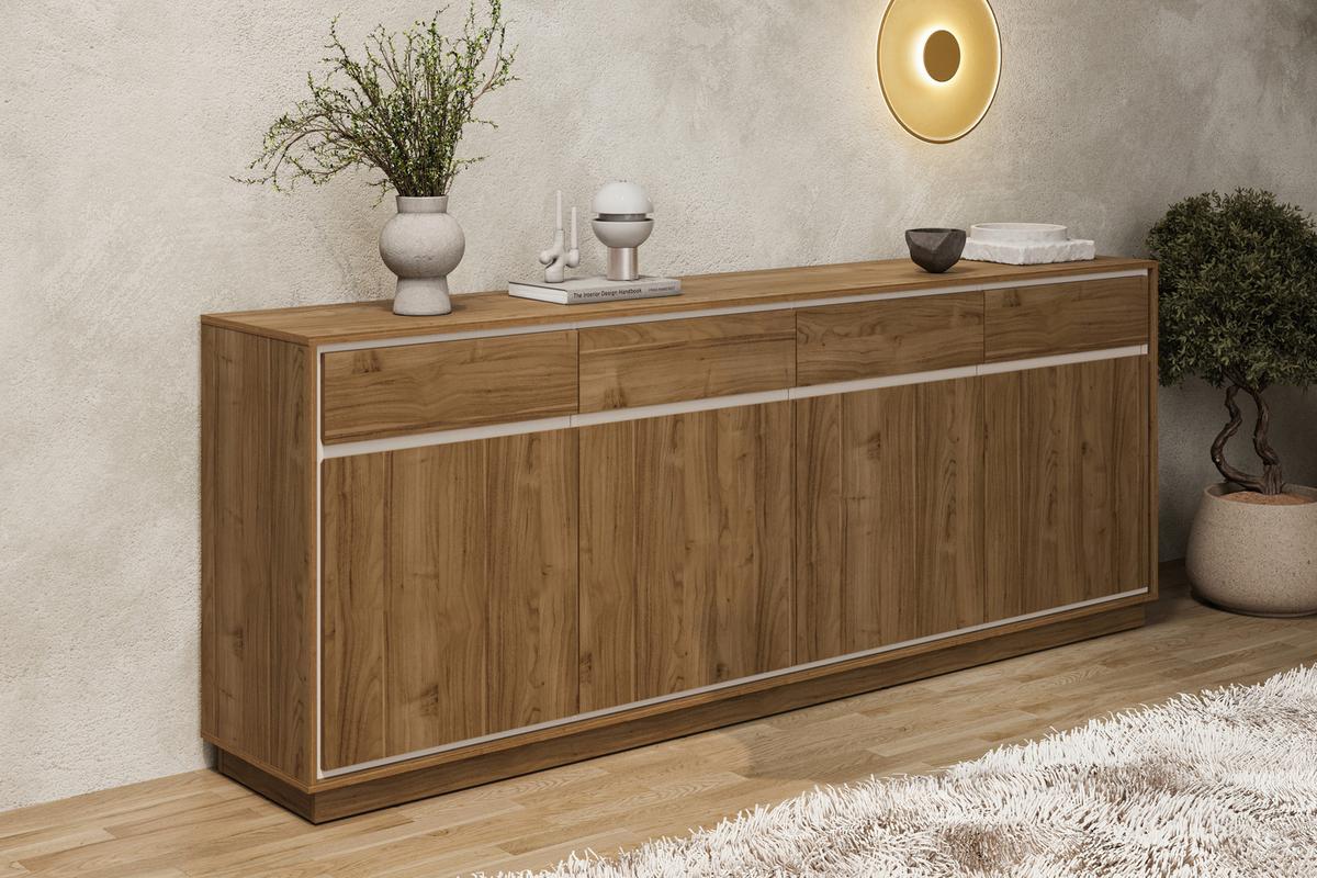 Komód Cosme - kasmírszínű/diószínű, Modern, faalapú anyag (220/84/40cm)