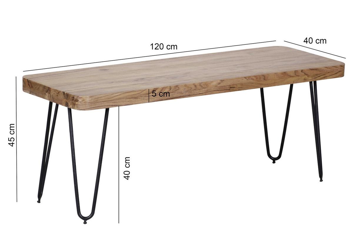 Sitzbank "Bagli", aus Akazie - Schwarz/Akaziefarben, MODERN, Holz/Metall (120/45/40cm) - MID.YOU