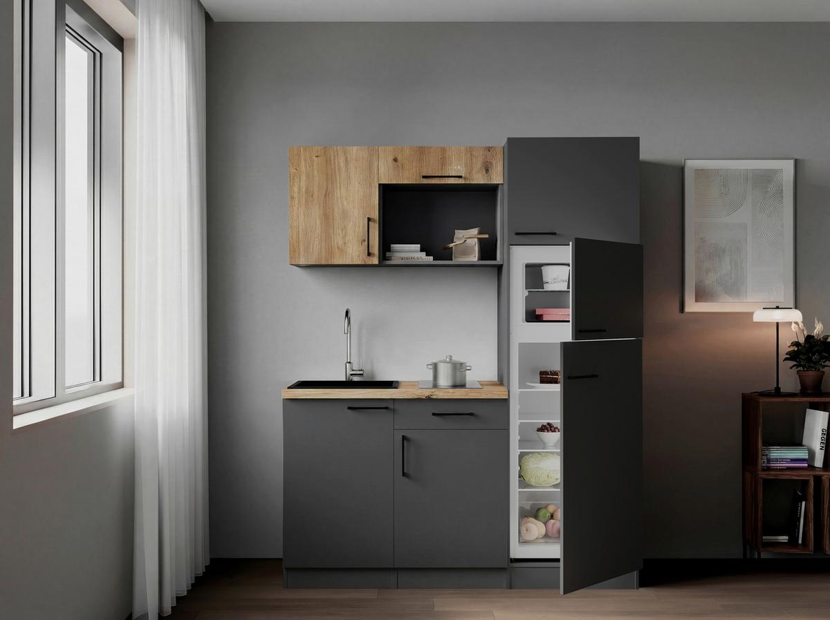 Küchenblock Oliver m. Geräten Grau - Eiche Artisan/Grau, Trend, Holzwerkstoff/Metall (160cm) - Respekta