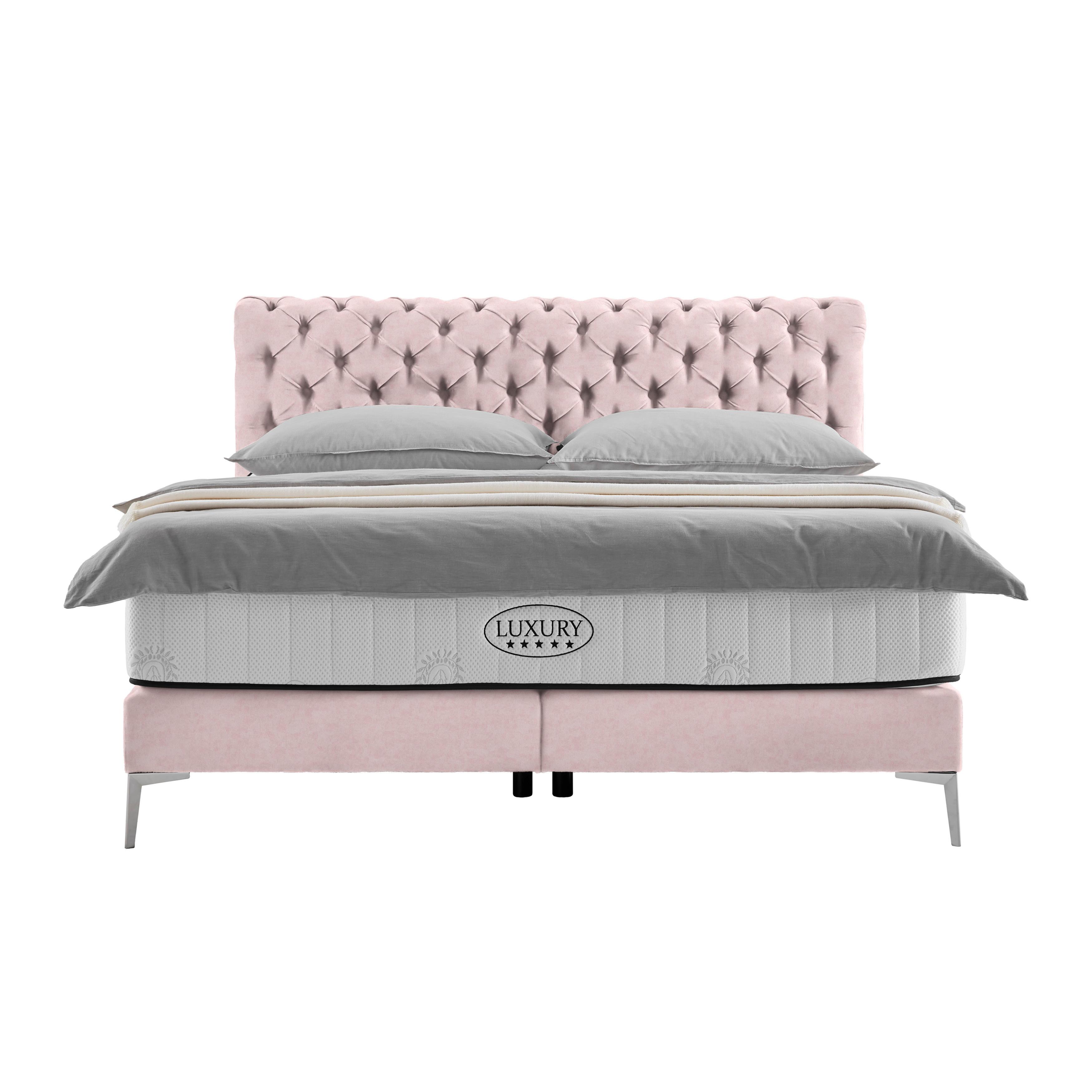 Boxspringbett Queen in Rosa ca. 180x200cm - Chromfarben/Goldfarben, KONVENTIONELL, Textil (180/200cm) - Premium Living
