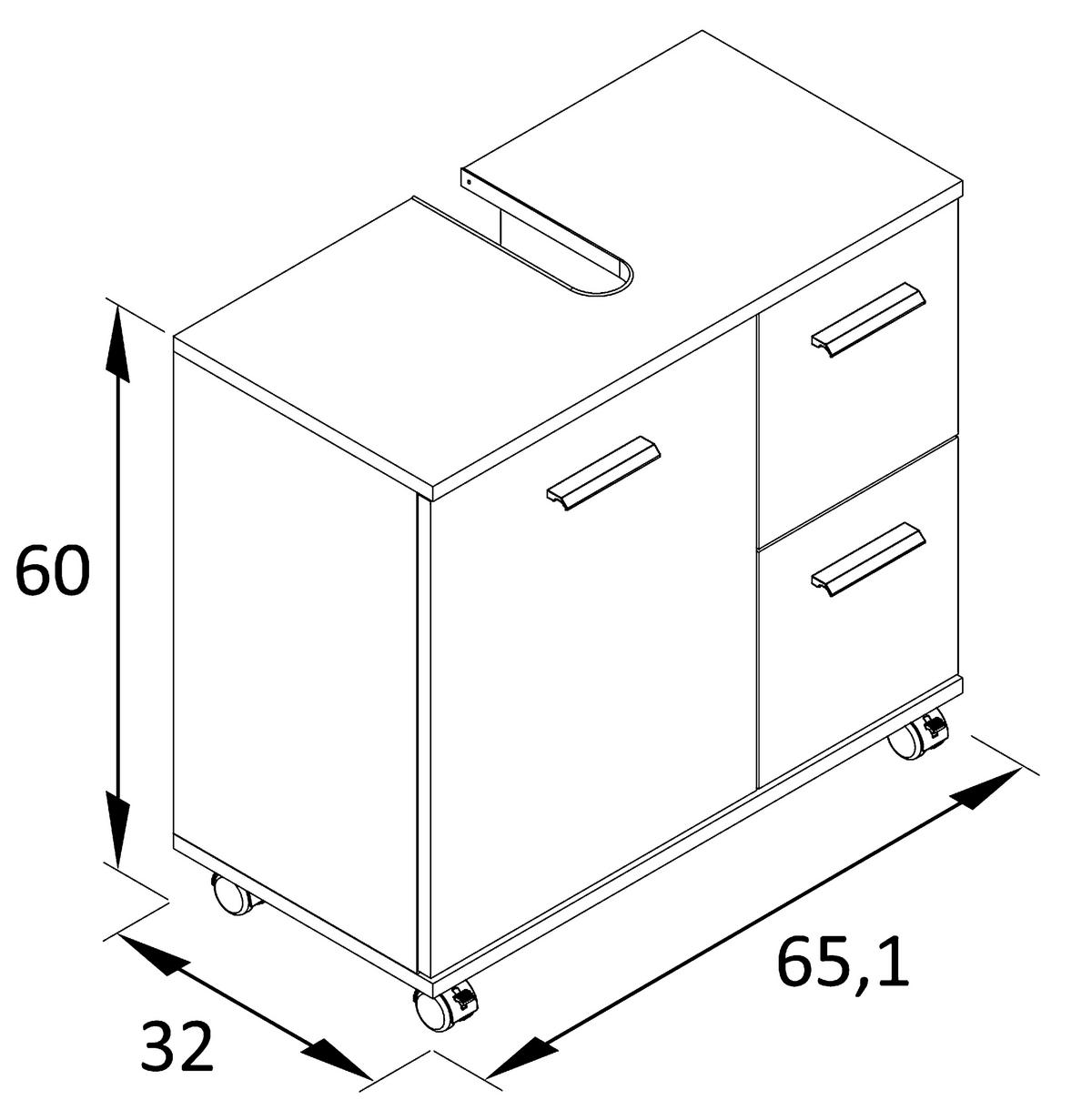 Omarica Za Pod Umivalnik Katta, Antracit, Barva Hrasta - črna/barve hrasta, Moderno, kovina/umetna masa (65,1/60/32cm) - Stylife