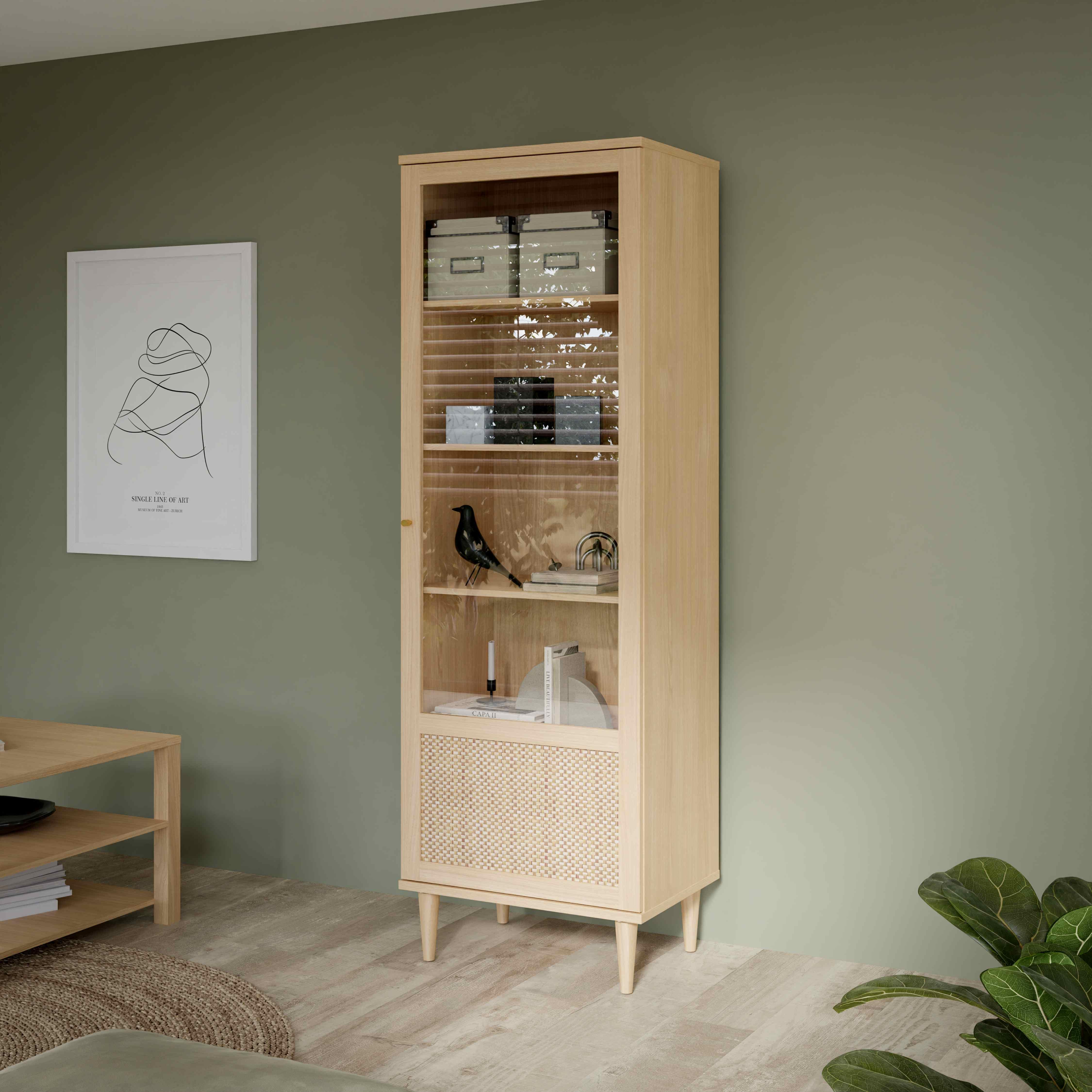 Vitrina Calasetta - boje hrasta/bež, Natur, staklo/drvni materijal (60,4/198,5/41,4cm) - Premium Living