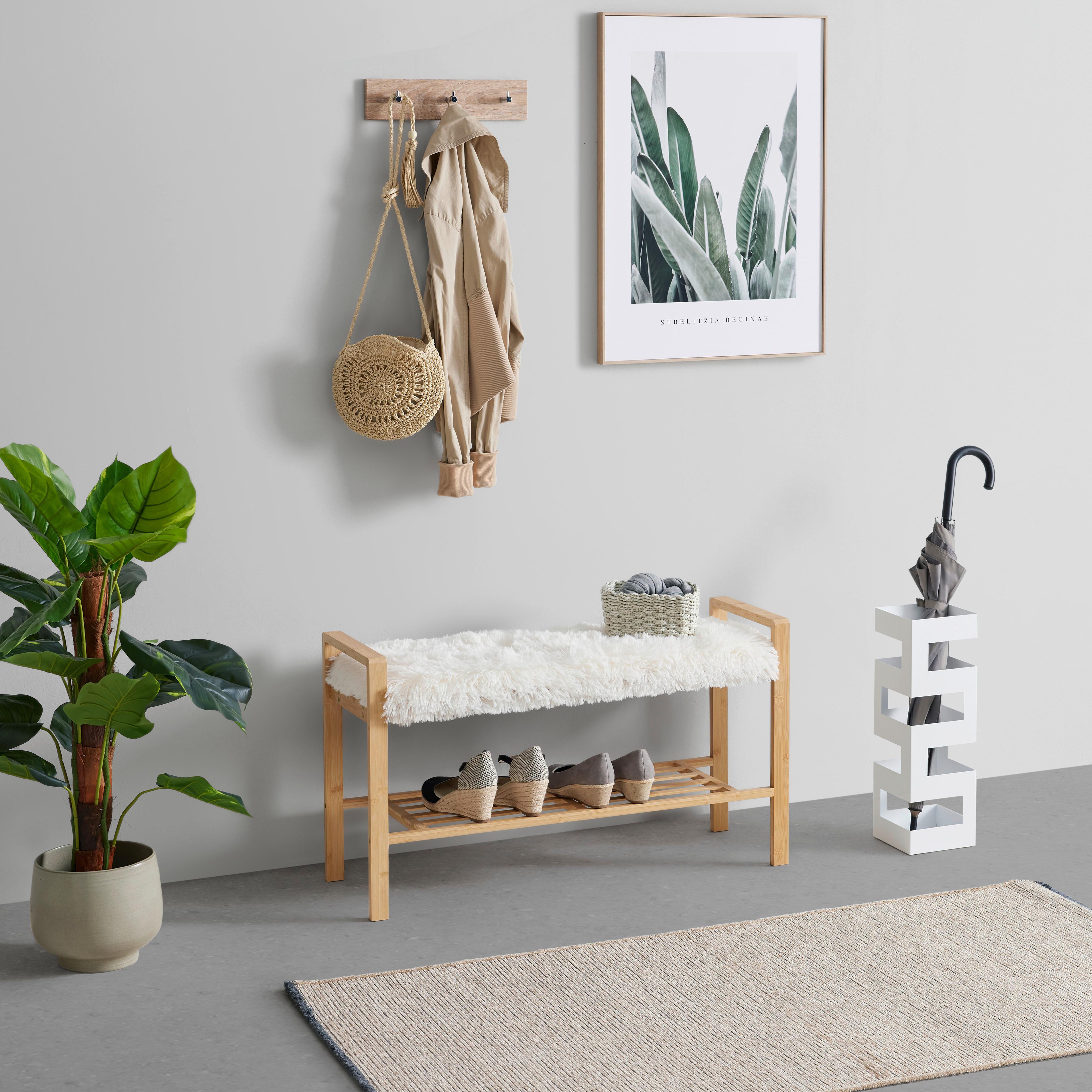HALLBÄNK ADUA -SB- -EXKLUSIV- - vit/naturfärgad, Modern, trämaterial/textil (87/50/30cm) - Mömax