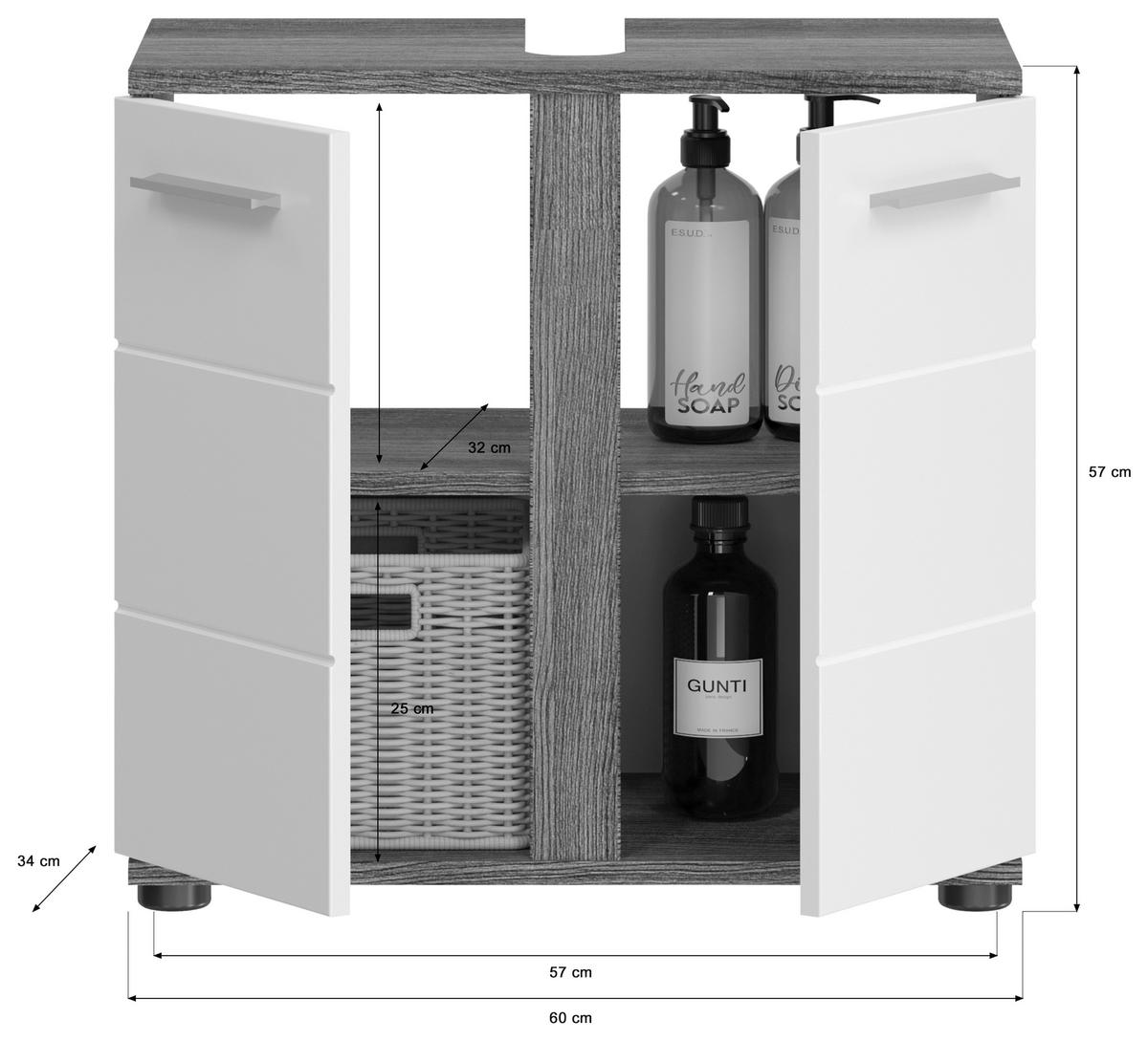 Badezimmer-Set BLAKE 2-teilig, Weiß Hochglanz - Weiß Hochglanz/Silberfarben, MODERN, Glas/Holzwerkstoff (60cm) - MID.YOU
