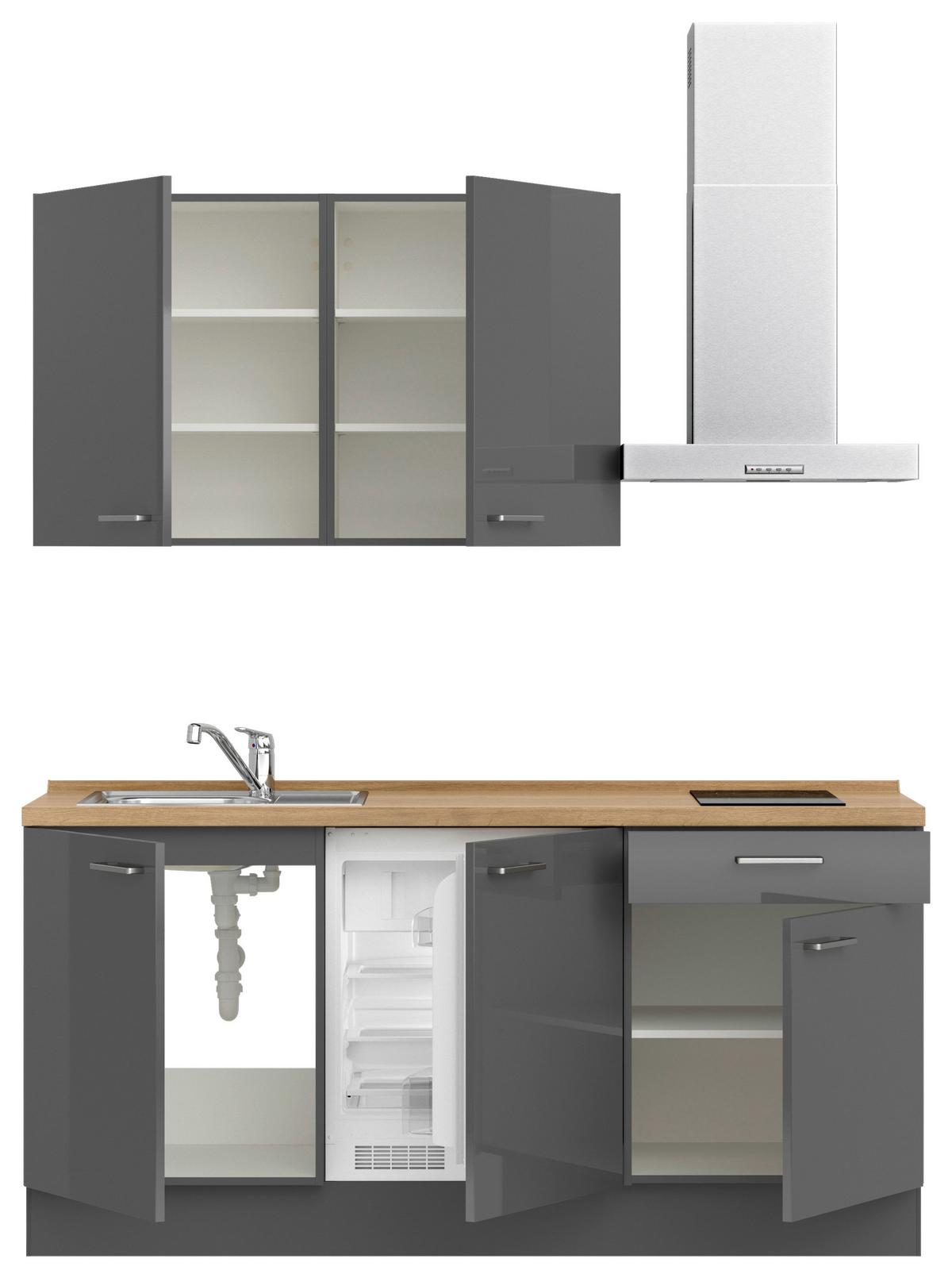 Küchenblock Flash Low m. Geräten Schieferfarben - Schieferfarben/Edelstahlfarben, MODERN, Holzwerkstoff/Metall (180cm) - Nobilia