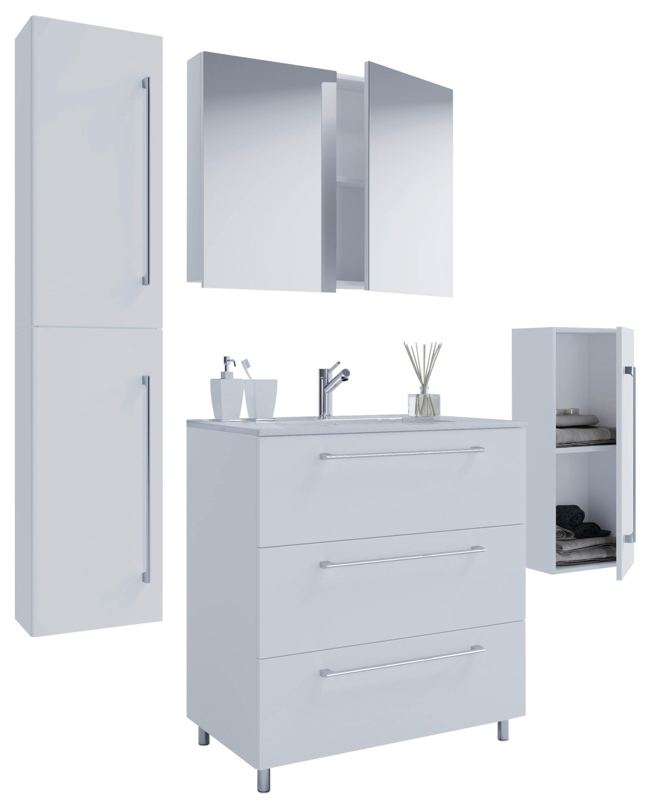 Kopalnica Schubo, Bela - bela/barve aluminija, Moderno, kovina/leseni material (146cm) - MID.YOU