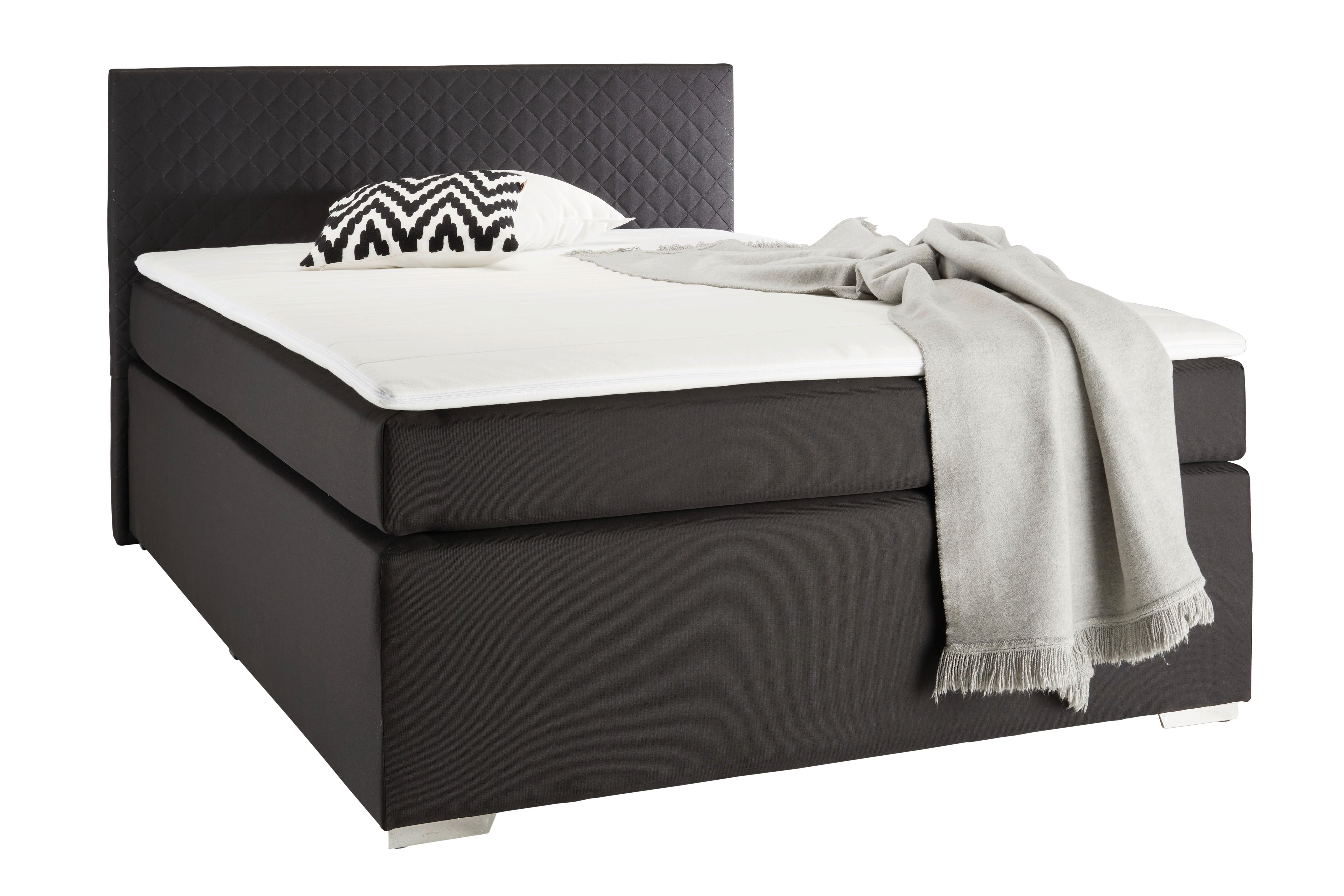 Boxspringbett Mali New in Schwarz ca. 140x200cm - Chromfarben/Schwarz, KONVENTIONELL, Kunststoff/Textil (140/200cm) - Based