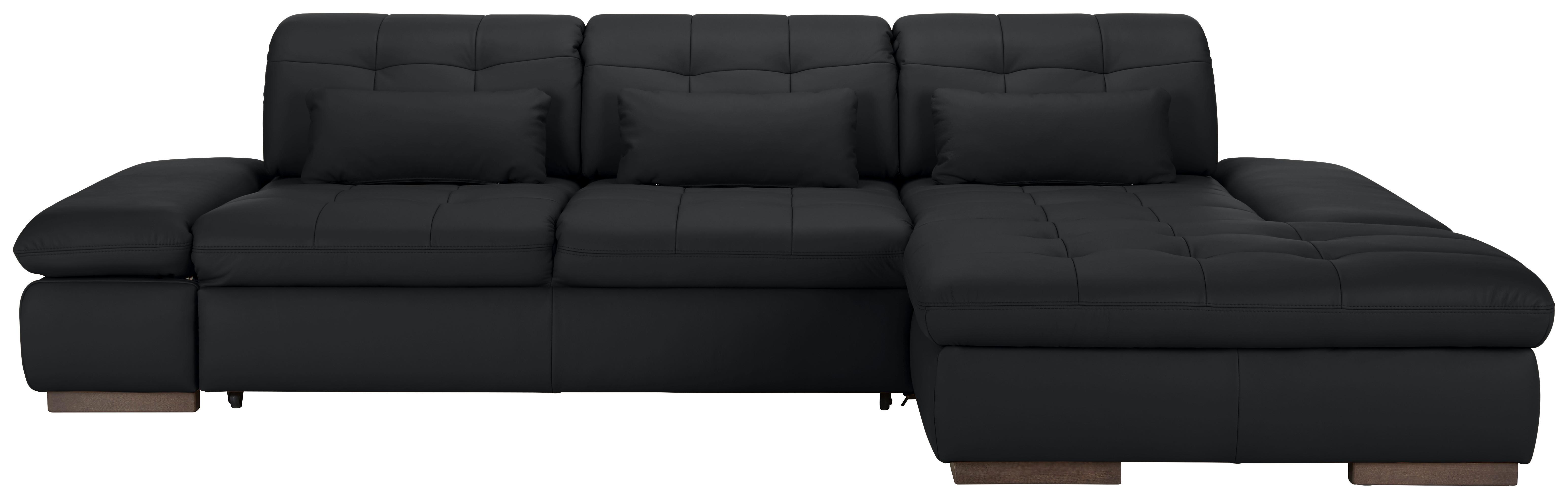 Wohnlandschaft Sanfino Leder Schwarz - Chromfarben/Schwarz, KONVENTIONELL, Leder/Metall (305/79-96/199cm) - Premium Living
