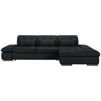 Wohnlandschaft Sanfino Leder Schwarz - Chromfarben/Schwarz, KONVENTIONELL, Leder/Metall (305/79-96/199cm) - Premium Living