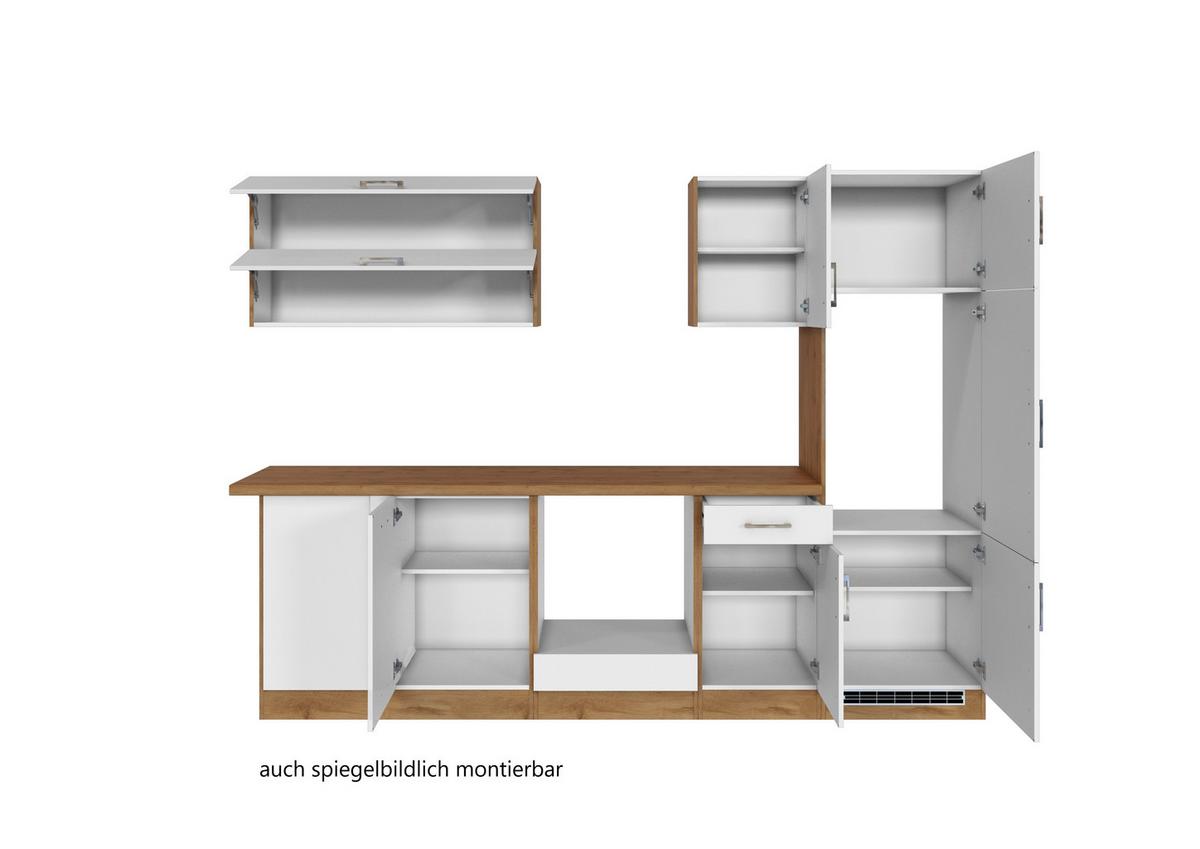 Eckküche Winkelblock ohne Geräte ca. 210x270cm Weiß - Eichefarben/Weiß, MODERN, Holzwerkstoff (210/270cm) - Held