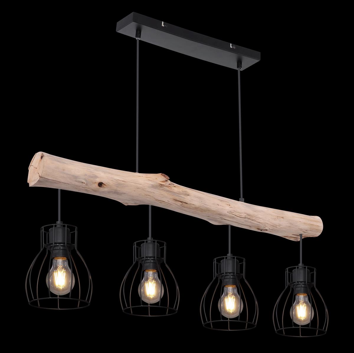 Hängeleuchte Mina in Naturfarben max. 40 Watt - Schwarz/Naturfarben, Basics, Holz/Metall (82,5/13,6/140cm) - Globo
