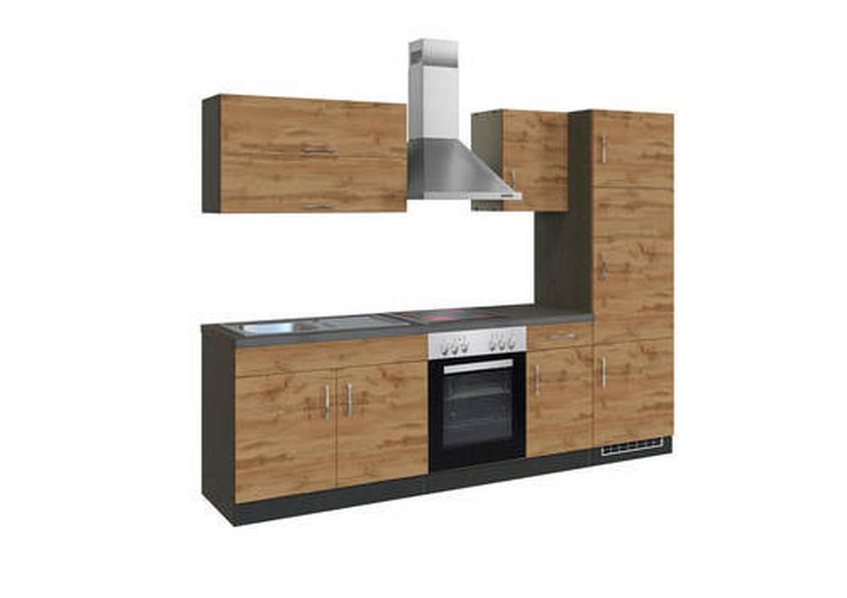 Küchenblock Sorrento mit Geräten ca. 270 cm Eichefarben - Chromfarben/Schieferfarben, MODERN, Holzwerkstoff/Metall (270cm) - Held