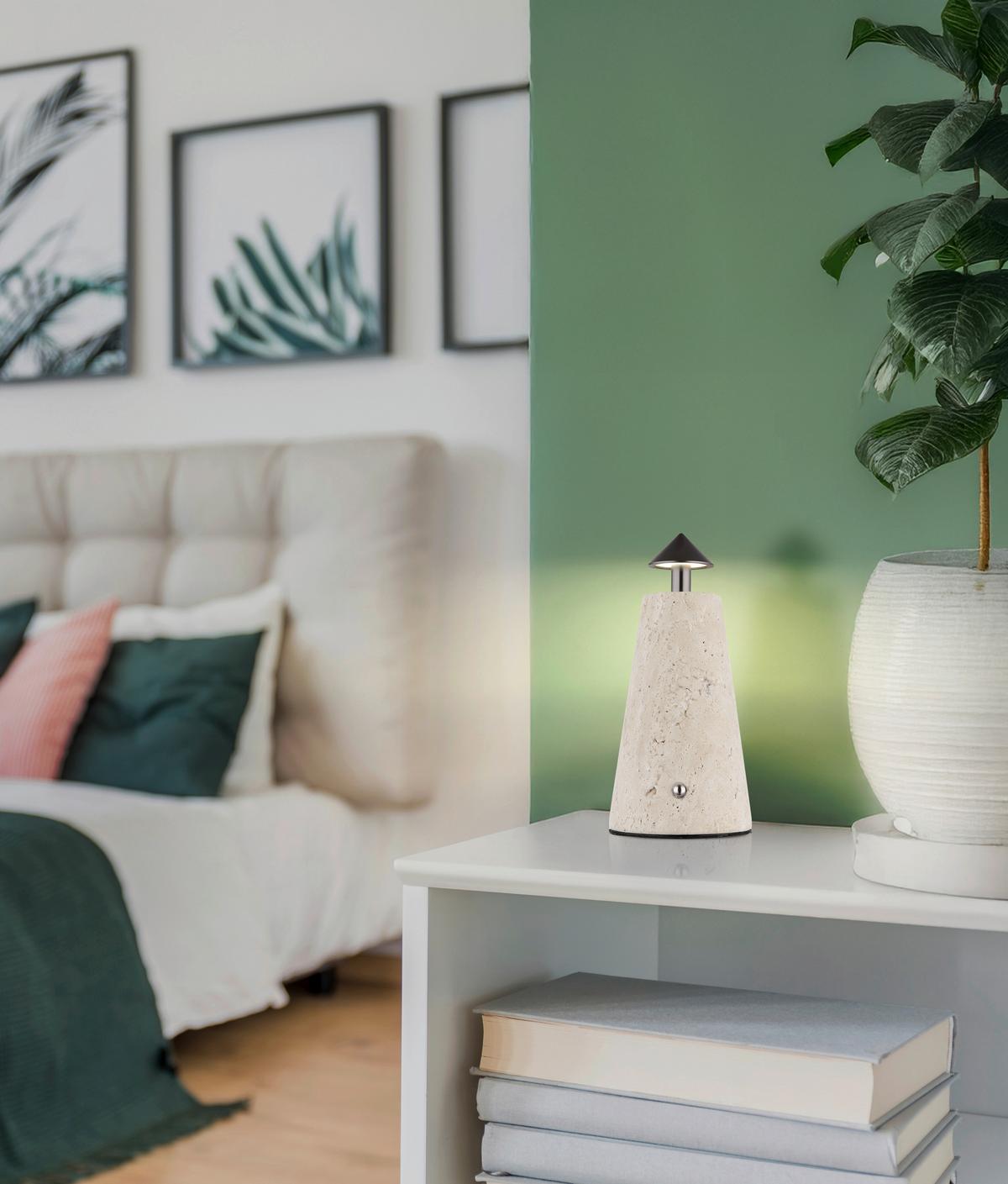 AKKU-TISCHLEUCHTE 21037G LIVA - Weiss/Schwarzchrom, Design, Kunststoff/Stein (9/19cm) - Globo