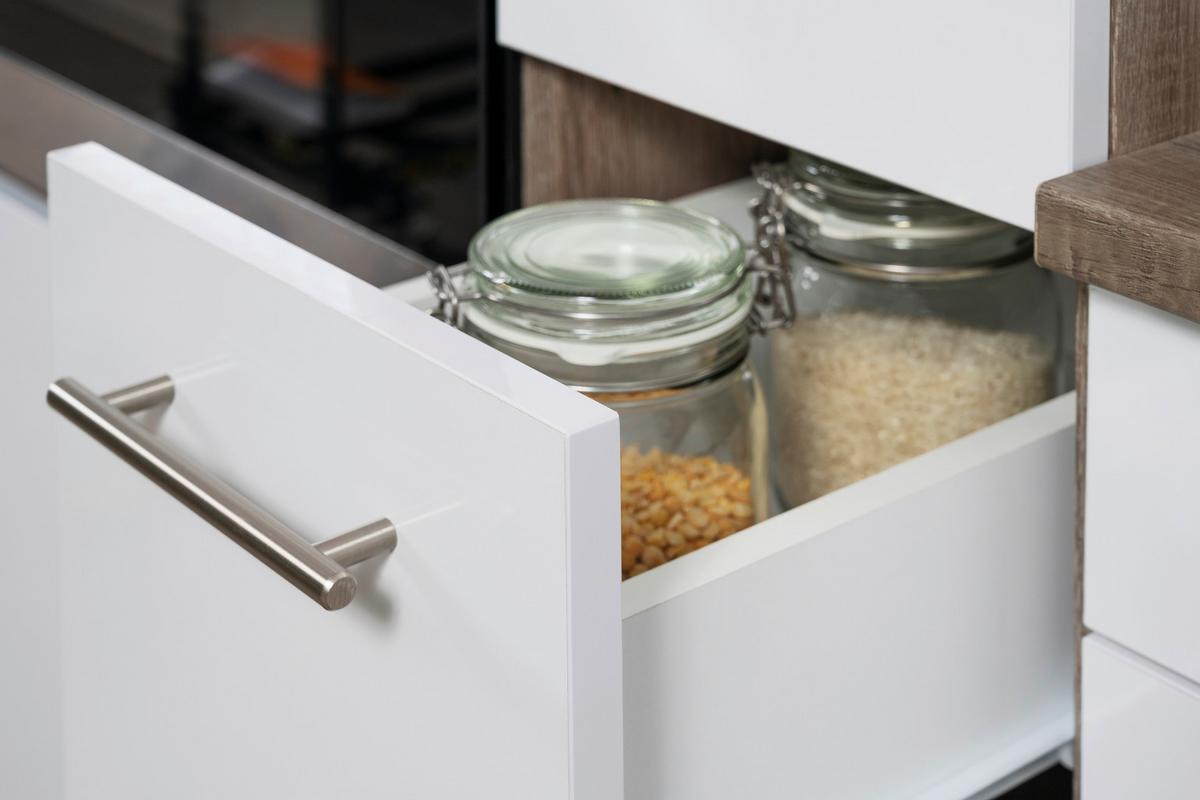 Küchenblock mit Geräten ca. 370 cm Weiß/Eichenfarbe - Eichefarben/Weiß, MODERN, Holzwerkstoff (370cm) - Respekta