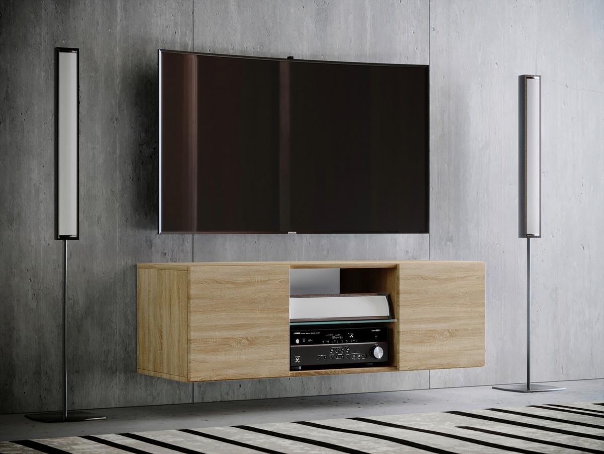Lowboard Jusa ca. 115x40x36 cm Eiche - Alufarben/Sonoma Eiche, MODERN, Glas/Holzwerkstoff (115/40/36cm) - MID.YOU