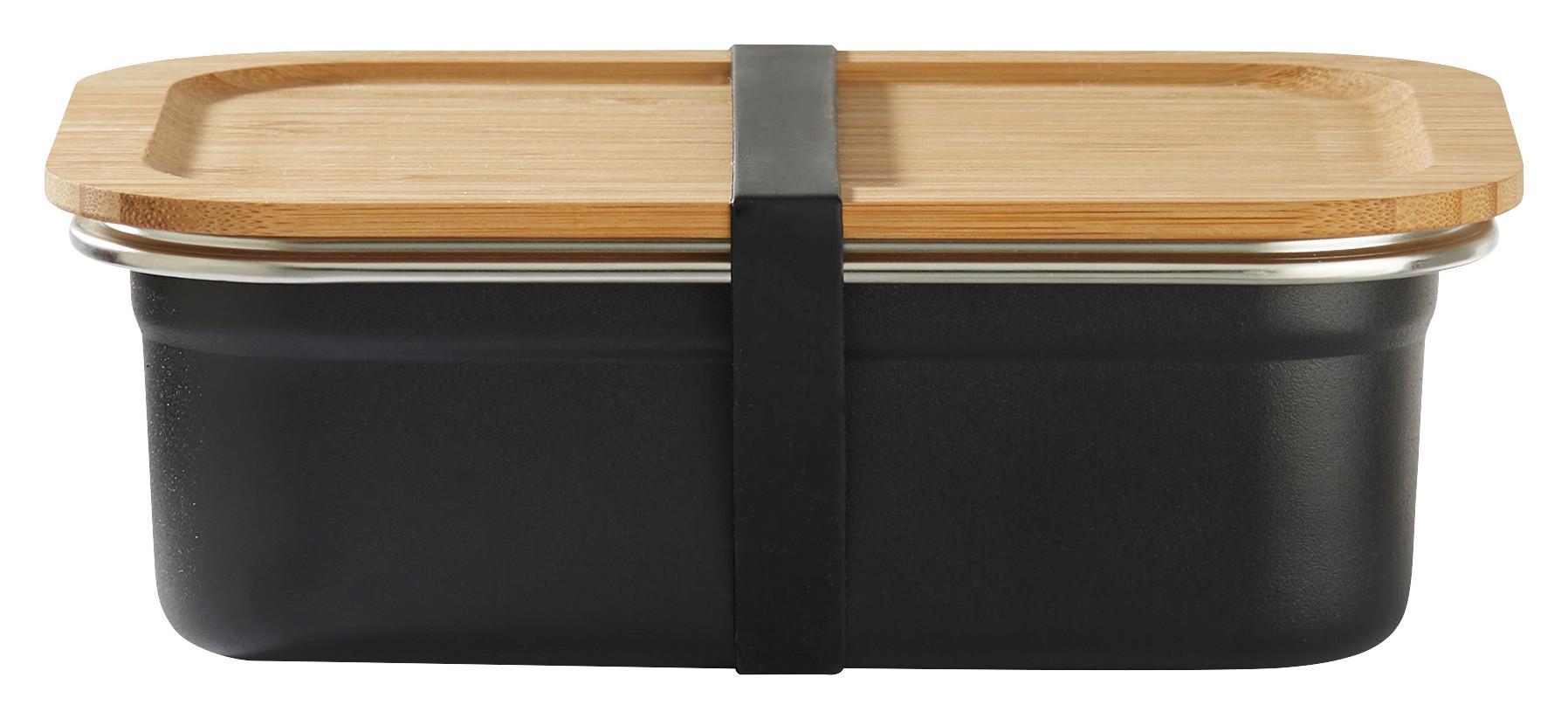 Lunchbox Ivar in Schwarz ca. 1,2l - Schwarz/Naturfarben, Holz/Metall (19,3/6/14,3cm) - Premium Living