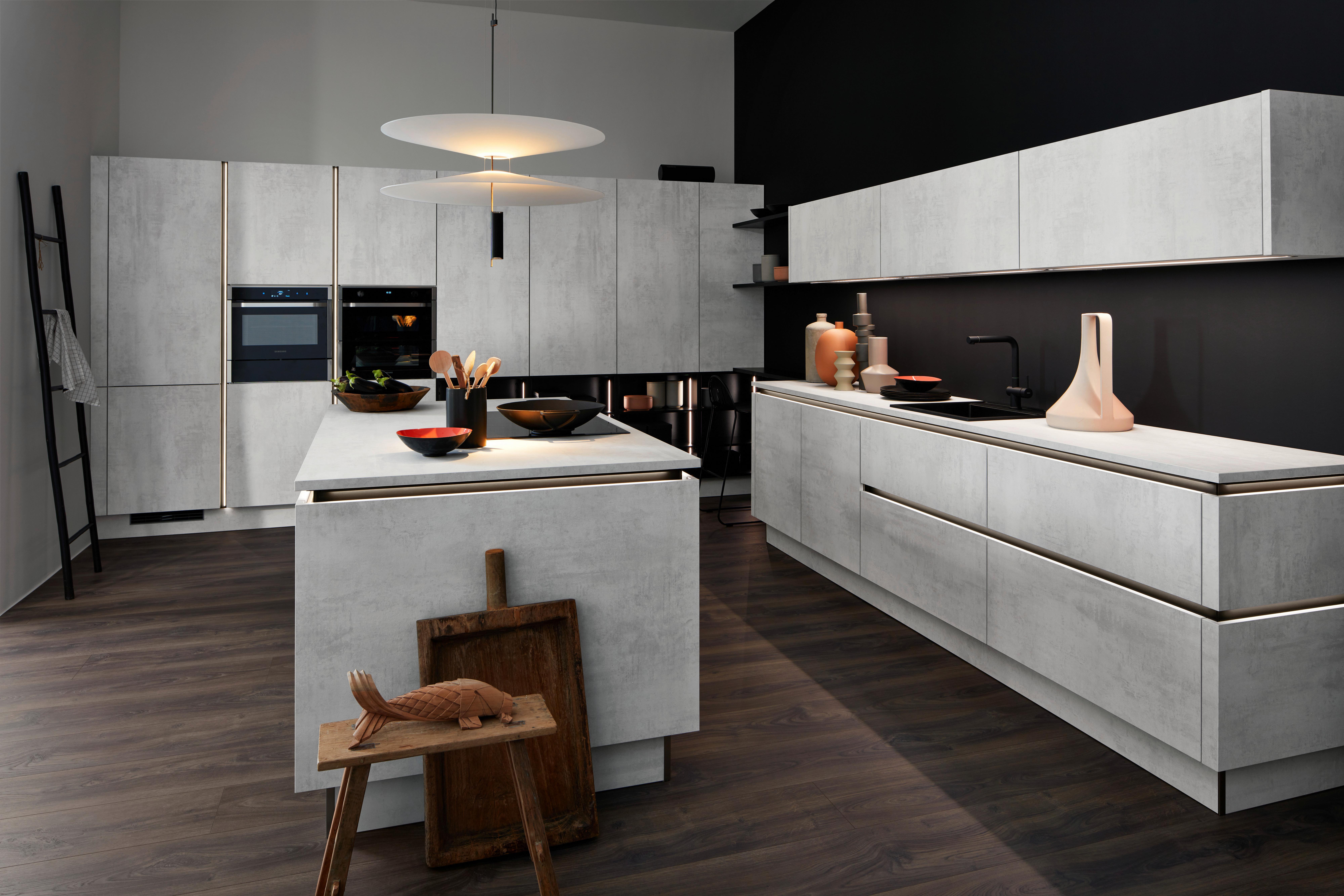 Einbauküche Stone in Betonweiß - Weiß, MODERN, Holzwerkstoff - Nolte Küchen