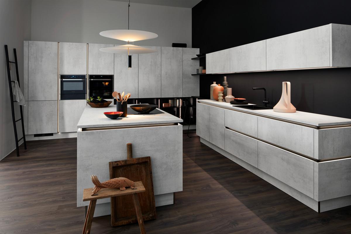 Einbauküche Stone in Betonweiß - Weiß, MODERN, Holzwerkstoff - Nolte Küchen