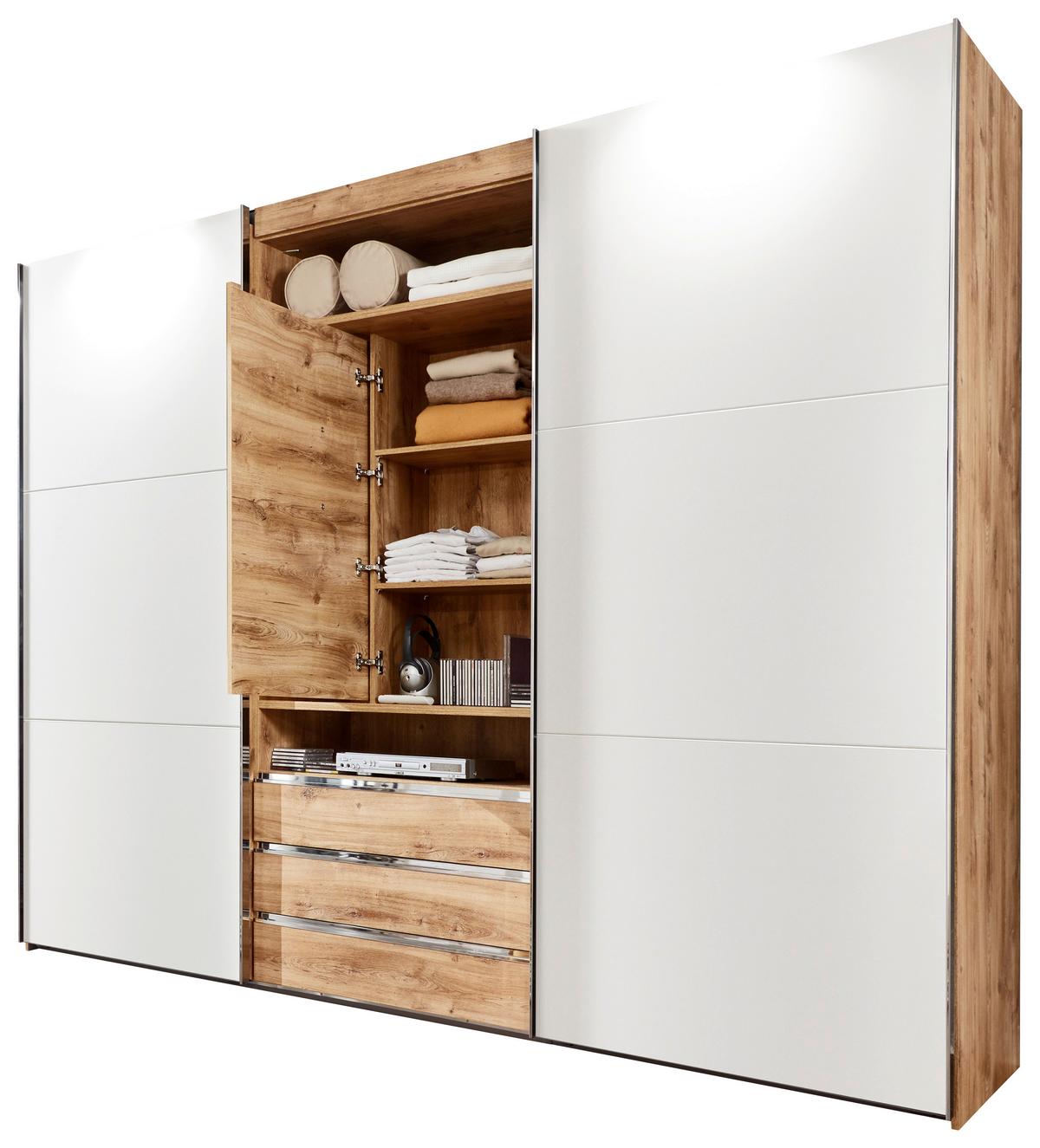 DULAP USI CULISANTE MAGIC - alb/culoare lemn stejar, Modern, material pe bază de lemn (300/216/65cm) - Premium Living