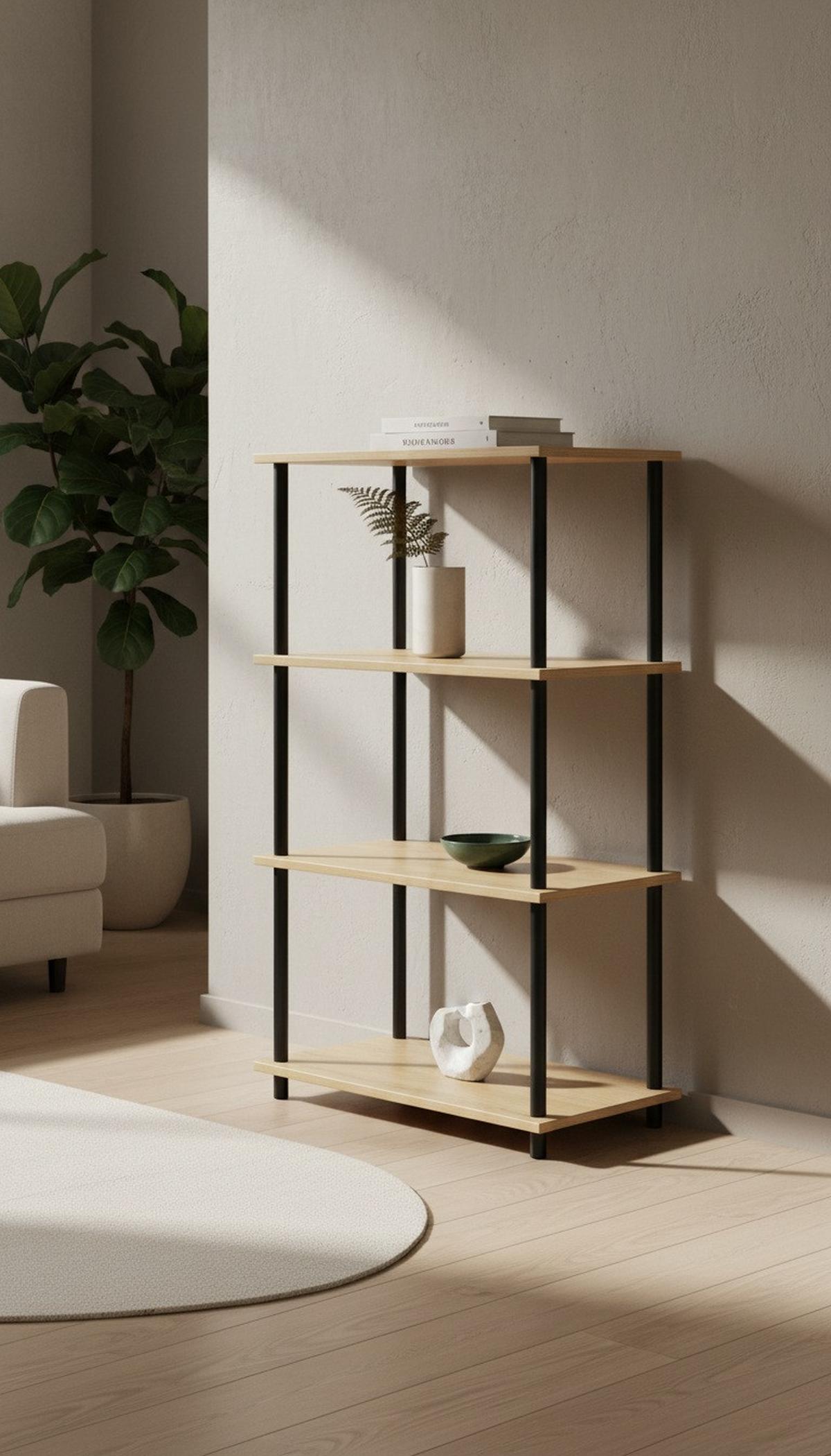 Polica Timilli - prirodne boje/crna, Moderno, drvni materijal/metal (60/111,5/30cm) - Modern Living