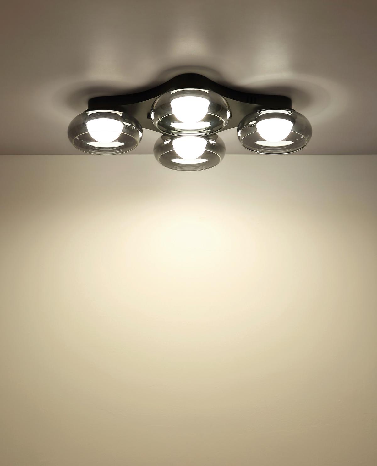 Led Stropna Svjetiljka Carlene - bijela/crna, Design, staklo/metal (65/46/10cm) - Globo