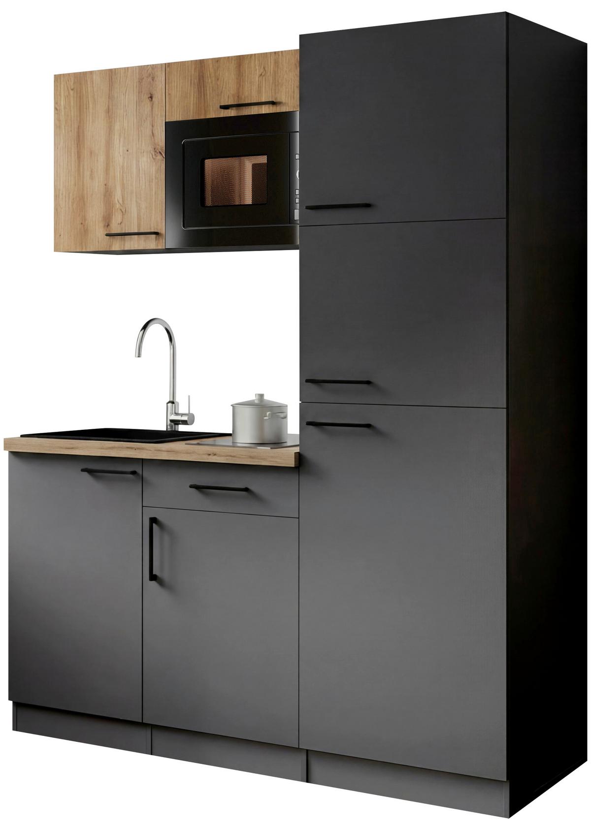 Küchenblock Oliver m. Geräten Grau - Eiche Artisan/Grau, Trend, Holzwerkstoff/Metall (160cm) - Respekta