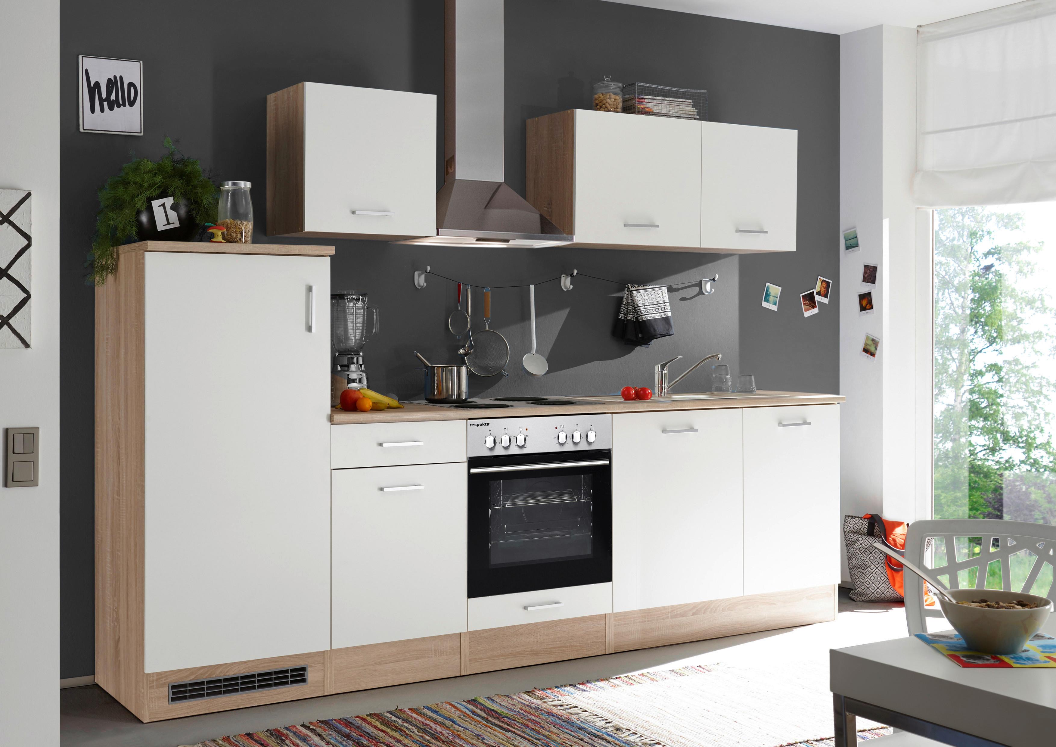 Küchenblock Economy Weiß/ Eiche m. Geräte B: ca. 280 cm - Eichefarben/Weiß, Basics, Holzwerkstoff (280cm) - Respekta