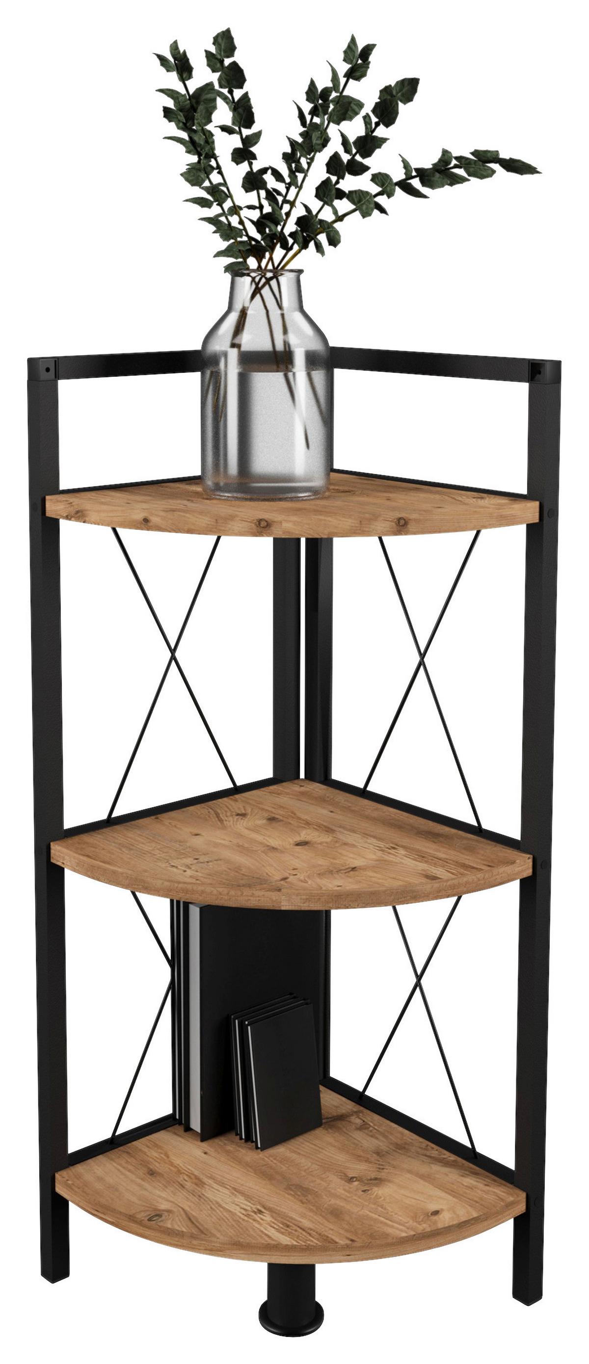 Kotni Regal Insasi 2, Barva Hrasta, Črna - črna/medeni hrast, Design, kovina/leseni material (34/87/34cm) - MID.YOU