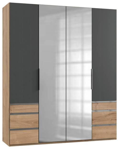 Drehtürenschrank 200cm Level, Graphit/Eiche Dekor - Chromfarben/Eichefarben, MODERN, Holzwerkstoff (200/236/58cm) - MID.YOU
