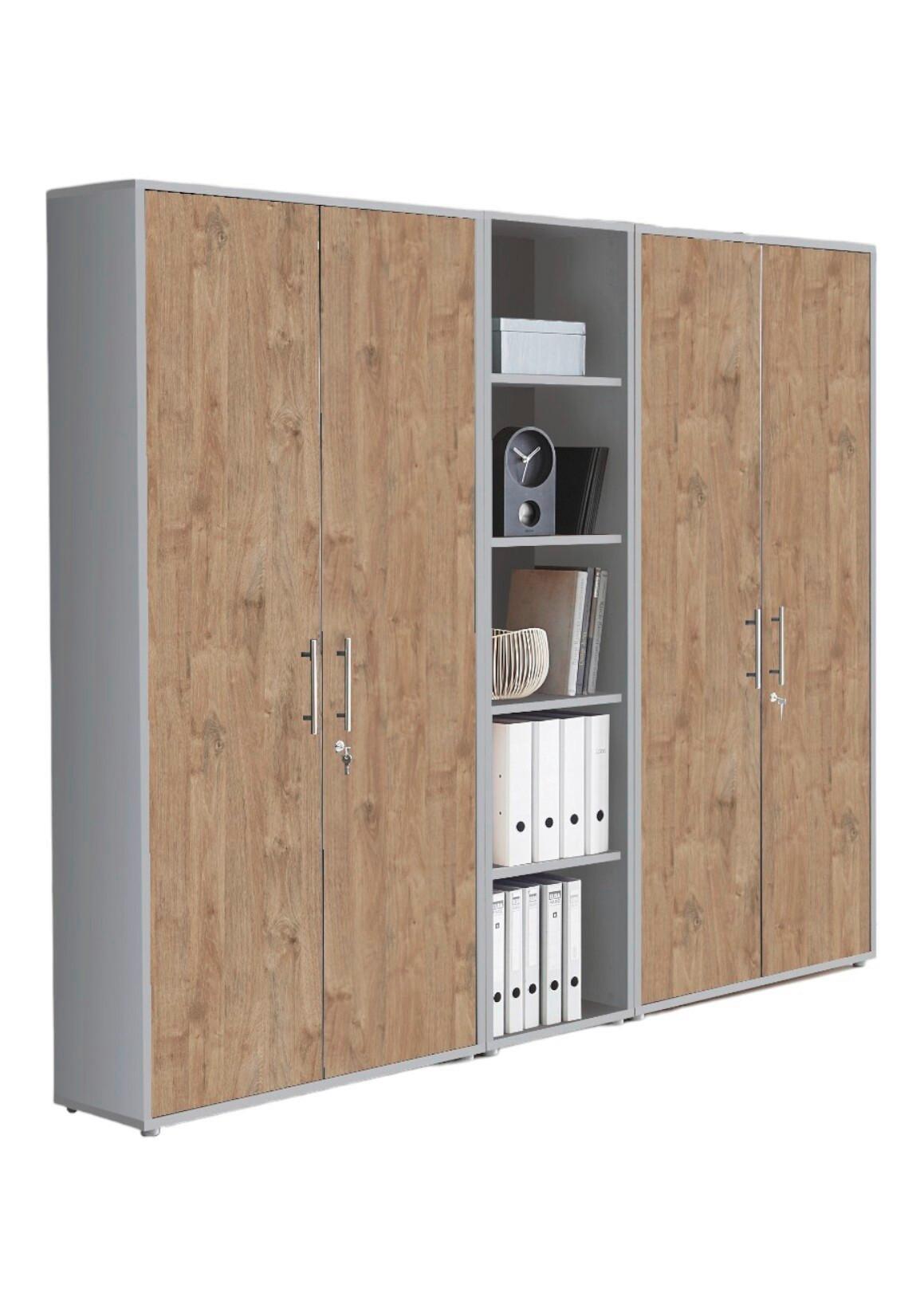 Aktenschrank Office Edition Sw Set 10 Grau/Eichefarben - Eichefarben/Grau, MODERN, Holzwerkstoff (212,9/185,6/33cm) - MID.YOU
