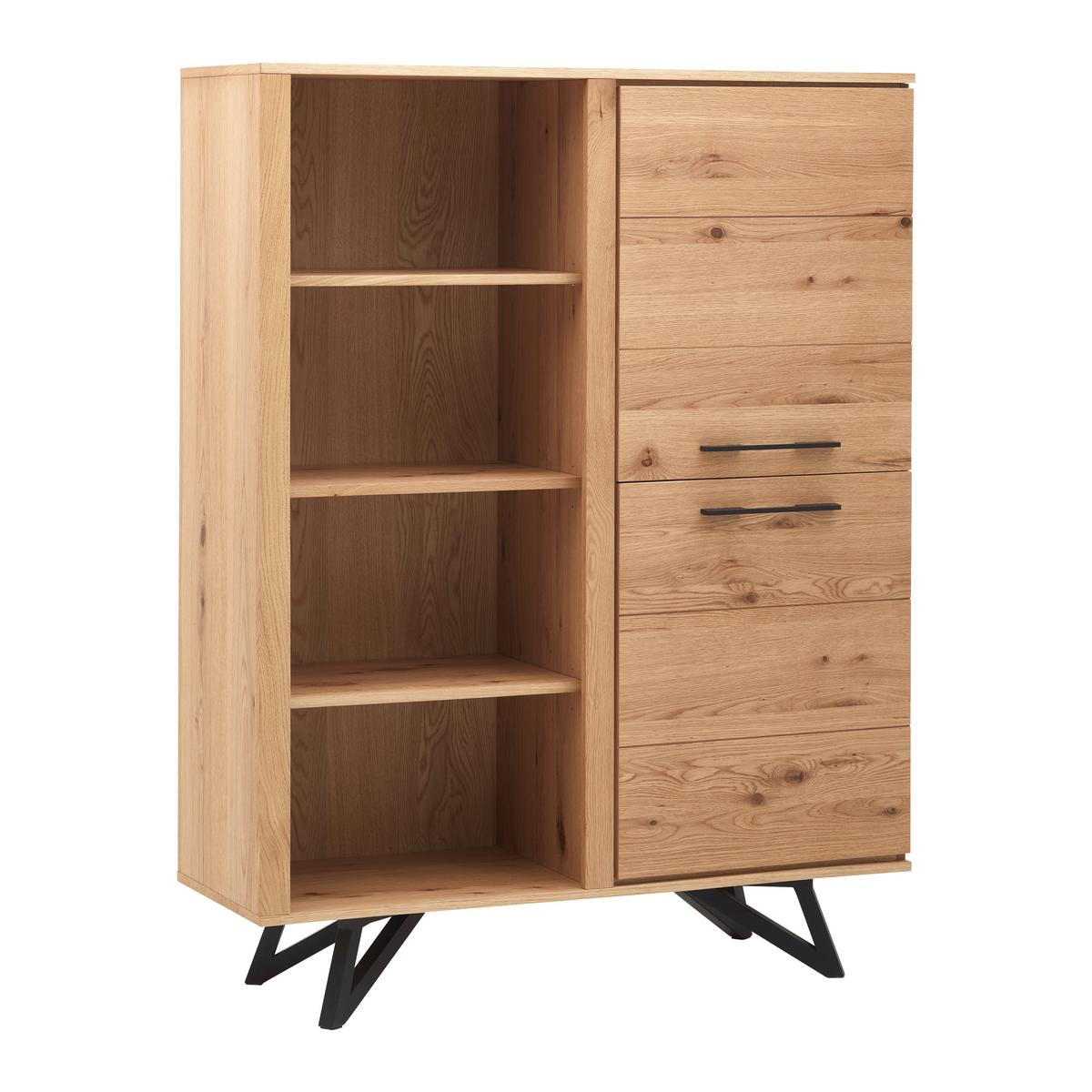 Highboard "Emilio", aus Eiche - Eichefarben/Schwarz, Modern, Holz/Metall (115/150/40cm) - Bessagi Home
