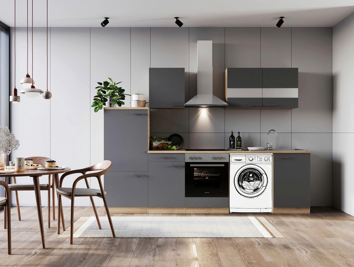 Kuhinjski Blok Z Aparati Merle, 280cm - barve nerjavečega jekla/siva, Basics, kovina/steklo (280cm) - Respekta