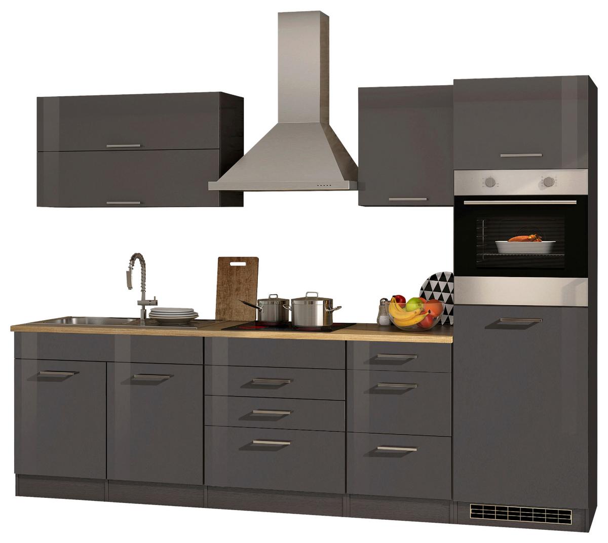 Küchenblock Mailand m. Geräten Graphitfarben - Silberfarben/Graphitfarben, MODERN, Holzwerkstoff/Metall (290cm) - Held