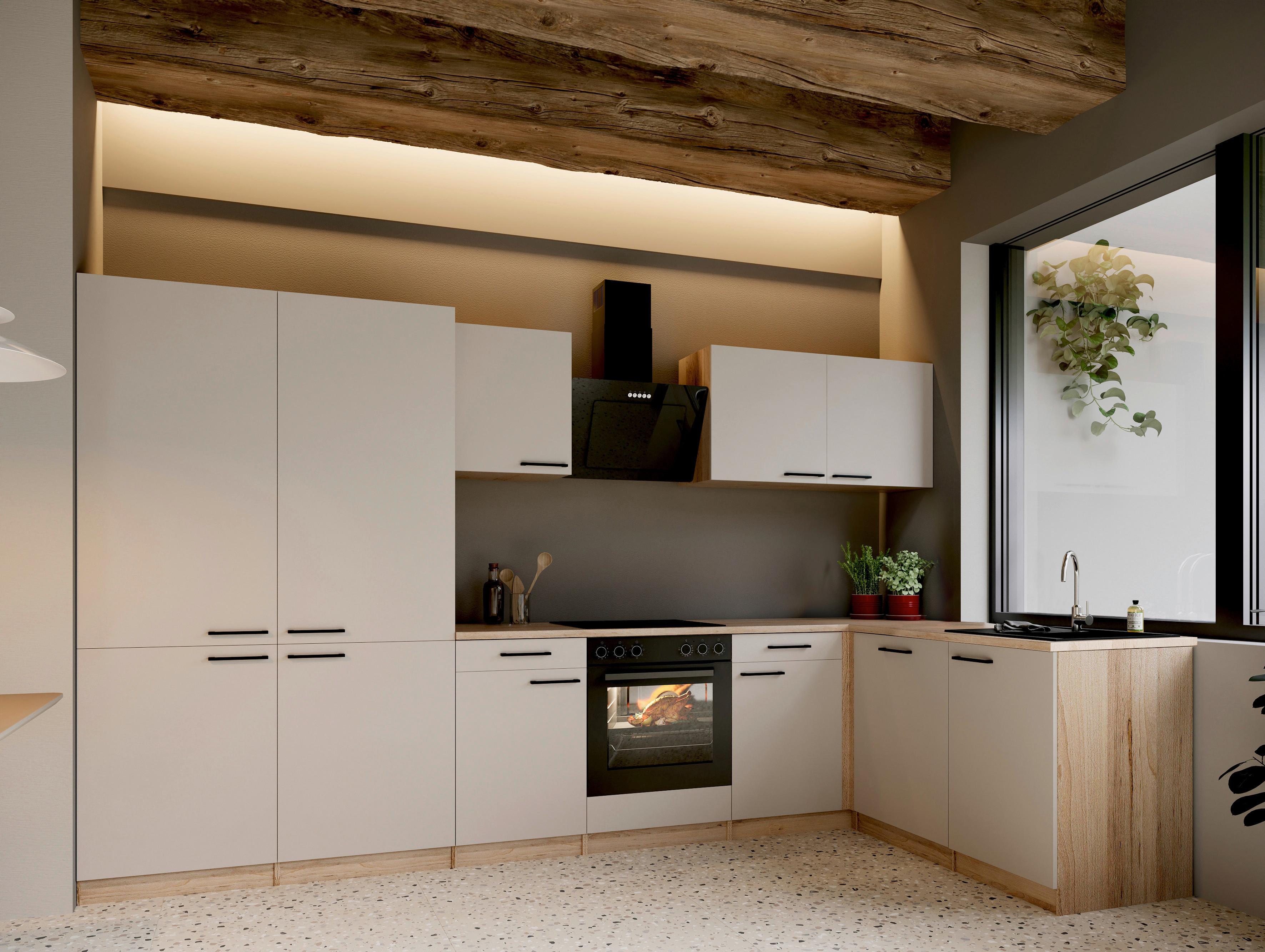 Eckküche Merle m. Geräten ca. 340x172cm Kaschmir - Kaschmir/Eichefarben, Trend, Holzwerkstoff/Metall (340/172cm) - Respekta