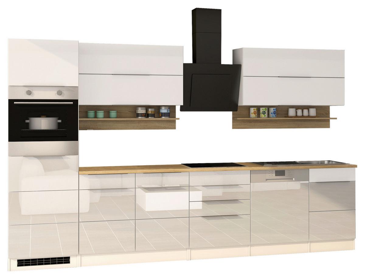 Küchenleerblock Neapel II Weiß Hochglanz /Eichefarben - Weiß Hochglanz/Alufarben, MODERN, Holzwerkstoff/Metall (330cm) - Held