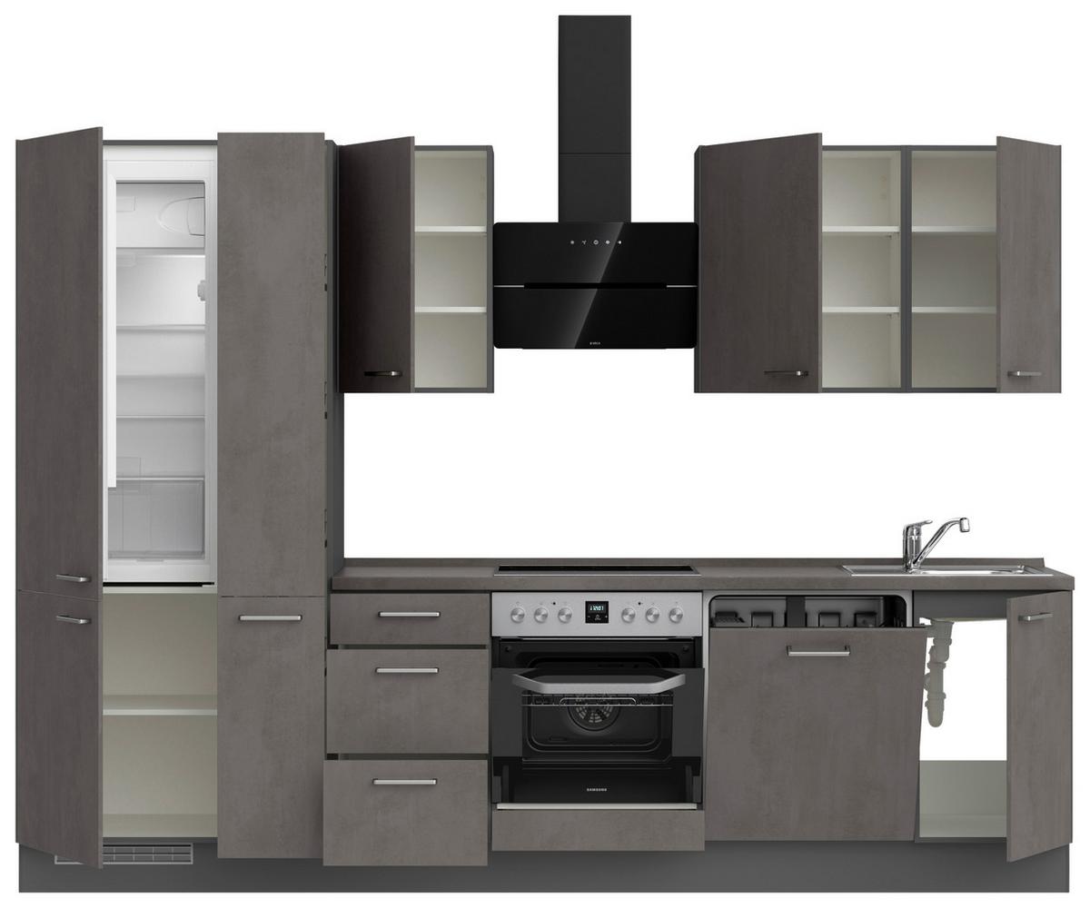 Küchenblock Riva High m. Geräten Schieferfarben - Schieferfarben/Edelstahlfarben, MODERN, Holzwerkstoff/Metall (300cm) - Nobilia