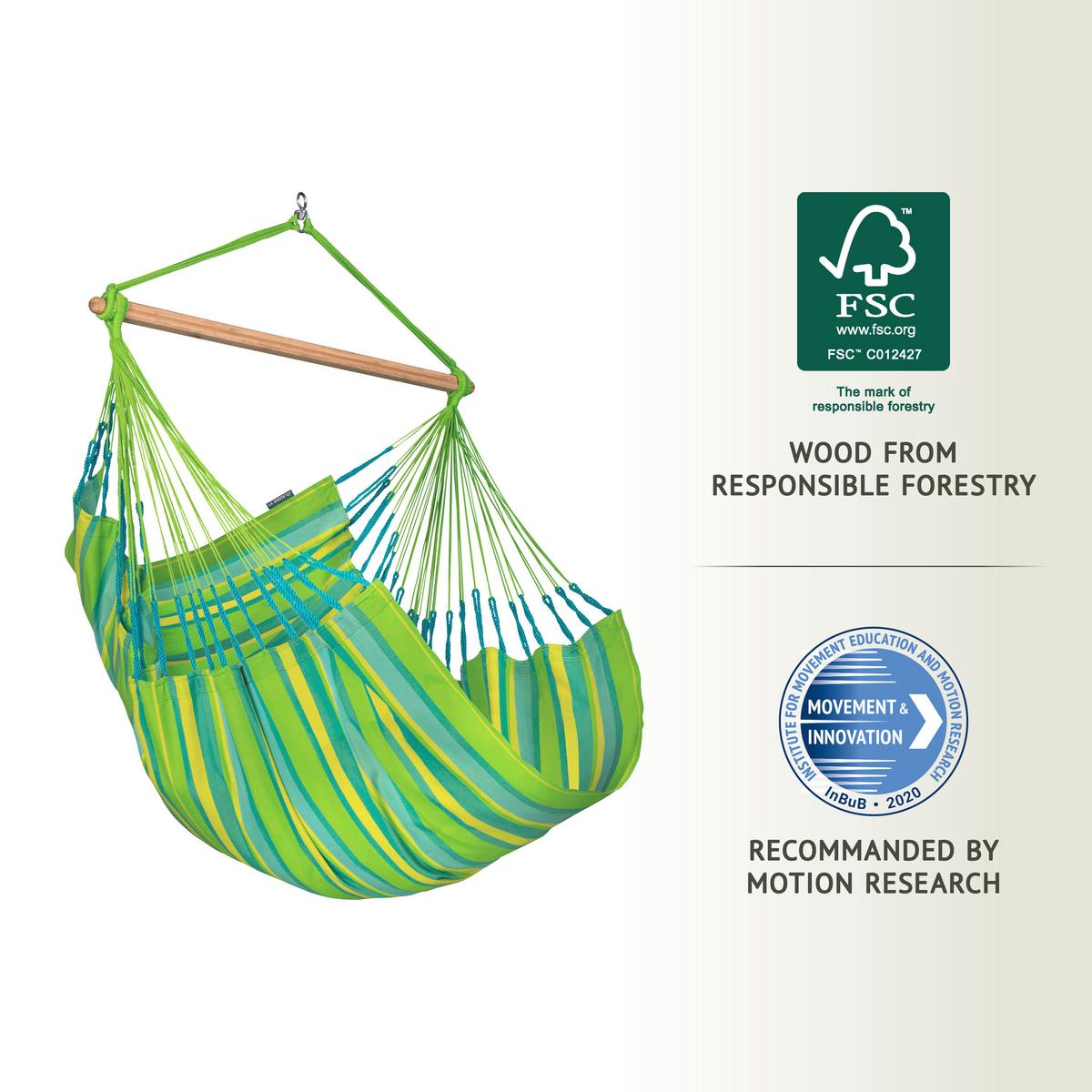Hängesessel Comfort Hammock Echtholz Gelb/Grün - Gelb/Hellgrün, KONVENTIONELL, Holz/Textil (110/160/180cm) - La Siesta