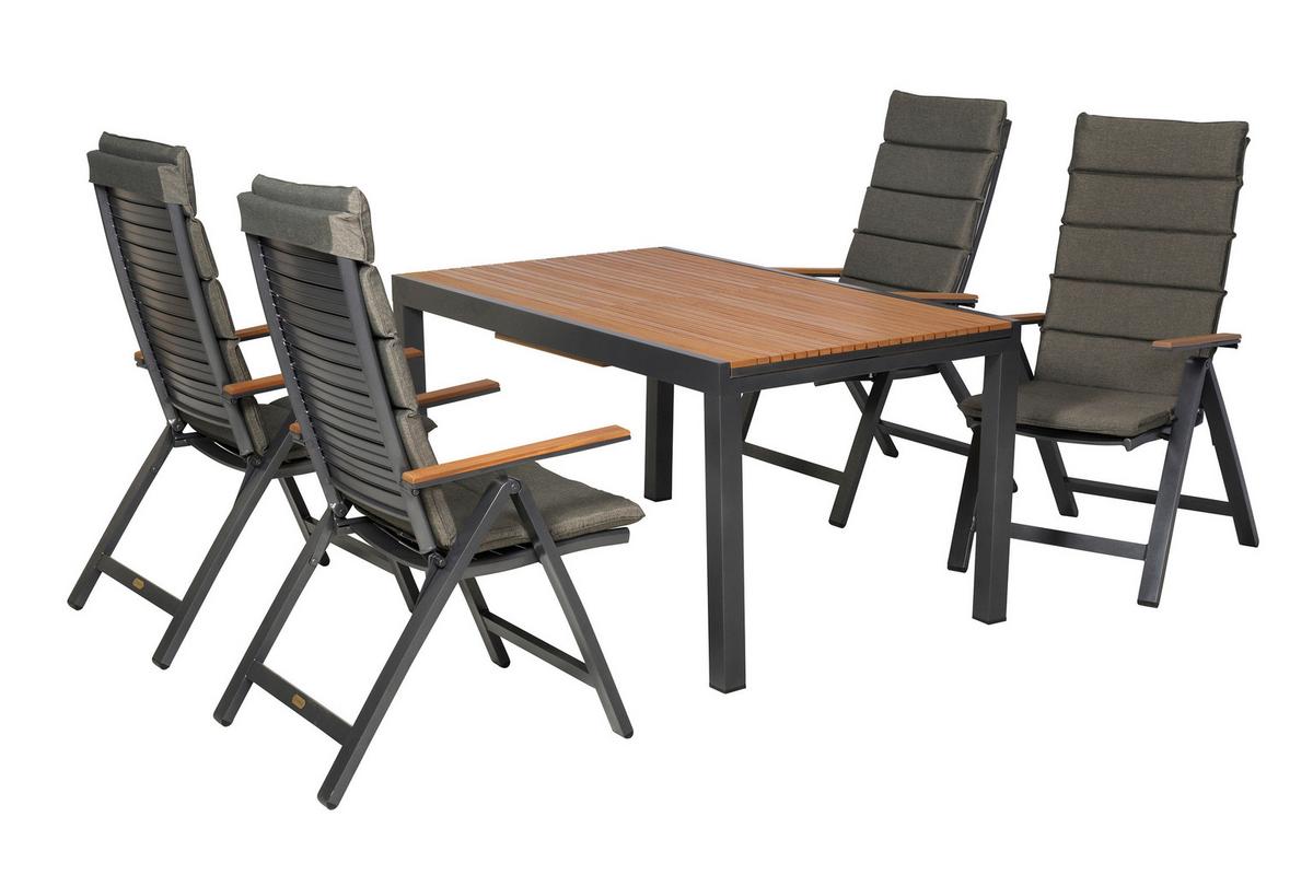 Gartentischgruppe Astros 9-tlg. Graphitfarben - Graphitfarben/Naturfarben, KONVENTIONELL, Kunststoff/Textil (90/150-200/75cm) - Gardenson