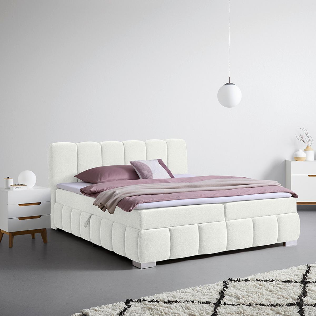 Boxbett Elaris Weiß ca. 160x200cm - Chromfarben/Weiß, KONVENTIONELL, Kunststoff/Textil (160/200cm) - Mömax