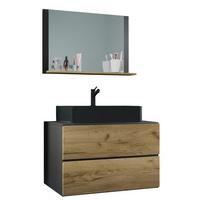 Kopalnica Lendas M, Antracit, Medeni Hrast - črna/medeni hrast, Moderno, steklo/leseni material (81cm) - MID.YOU