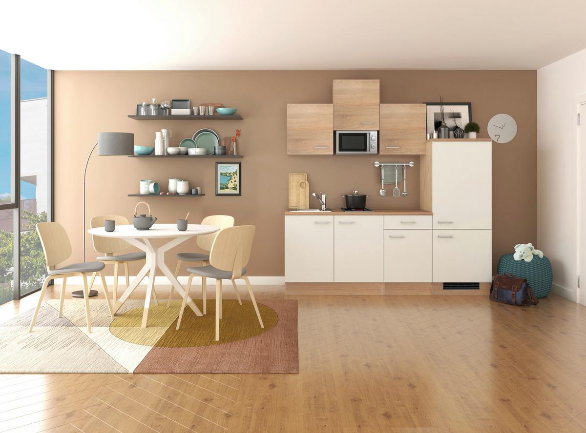 Küchenblock Samoa Weiß/Eichfarben mit Geräten - Alufarben/Weiß, MODERN, Holzwerkstoff/Kunststoff (210cm) - FlexWell